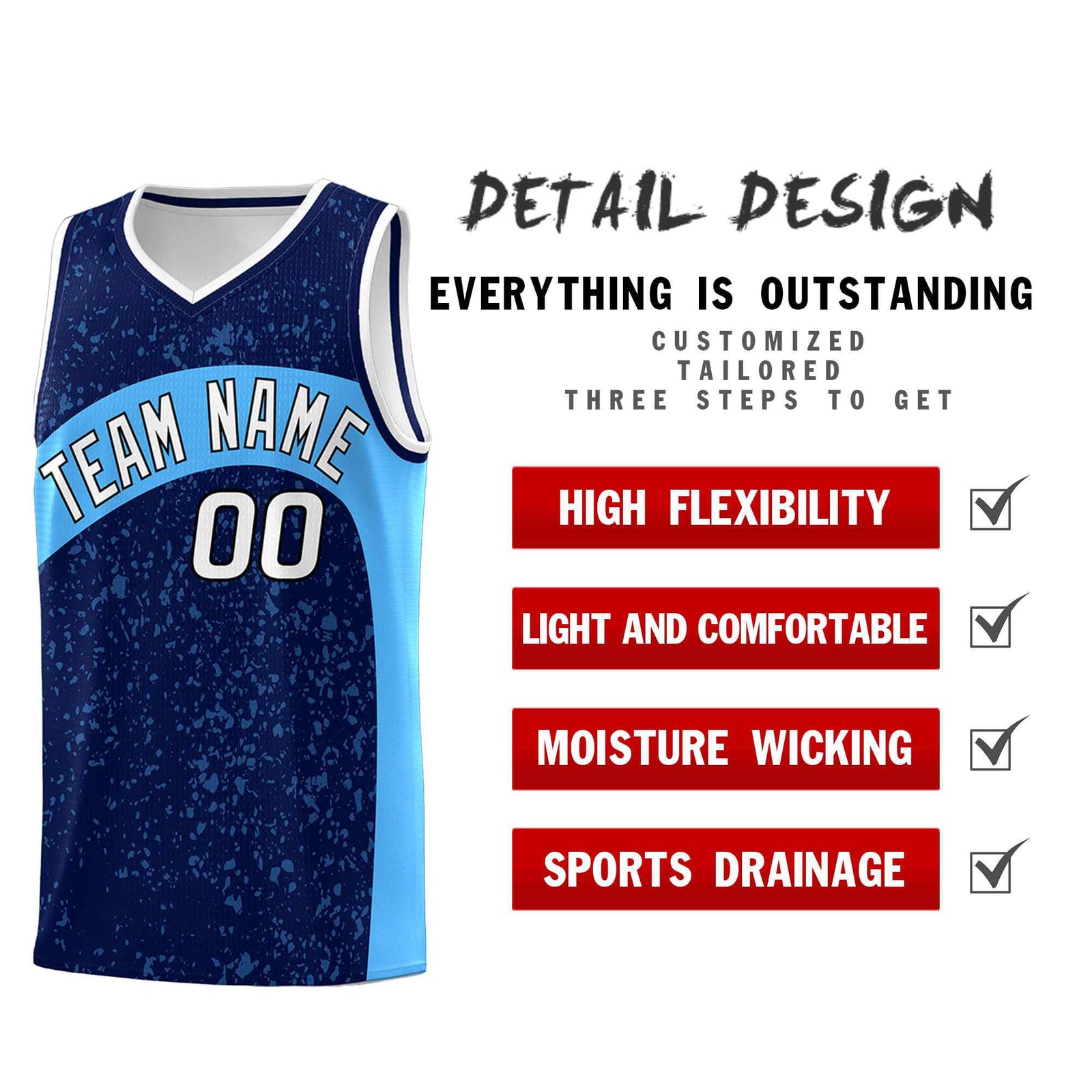 Custom Navy Powder Blue Dot Graffiti Pattern Irregular Team Names Sports Uniform Basketball Jersey| KXKSHOP