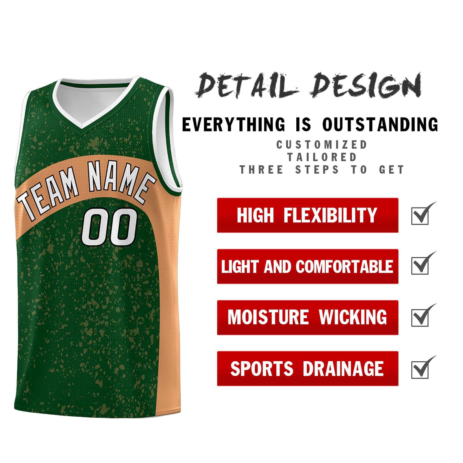 Custom Green Buckskin Brown Dot Graffiti Pattern Irregular Team Names Sports Uniform Basketball Jersey