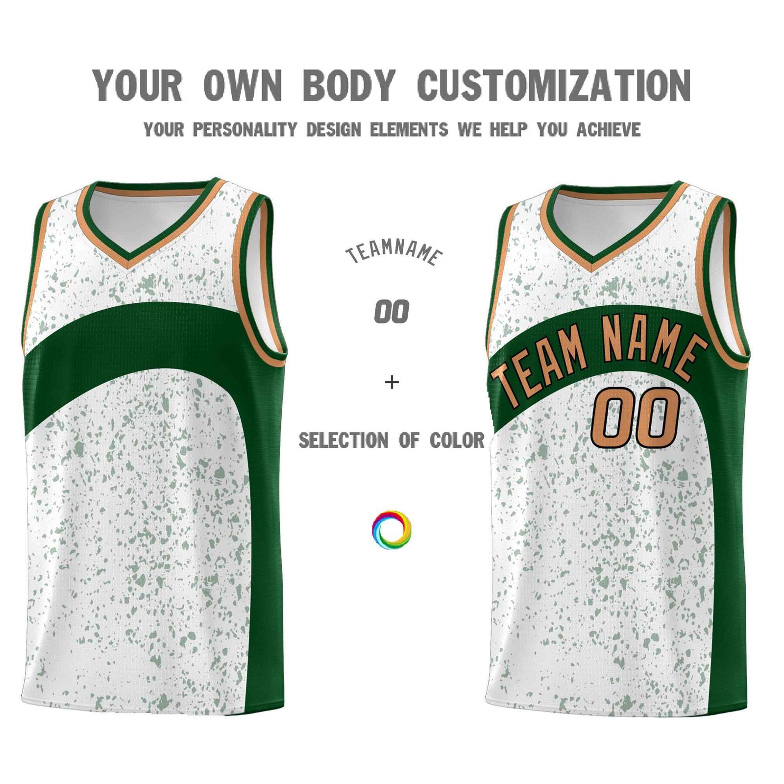 Custom White Green Dot Graffiti Pattern Irregular Team Names Sports Uniform Basketball Jersey