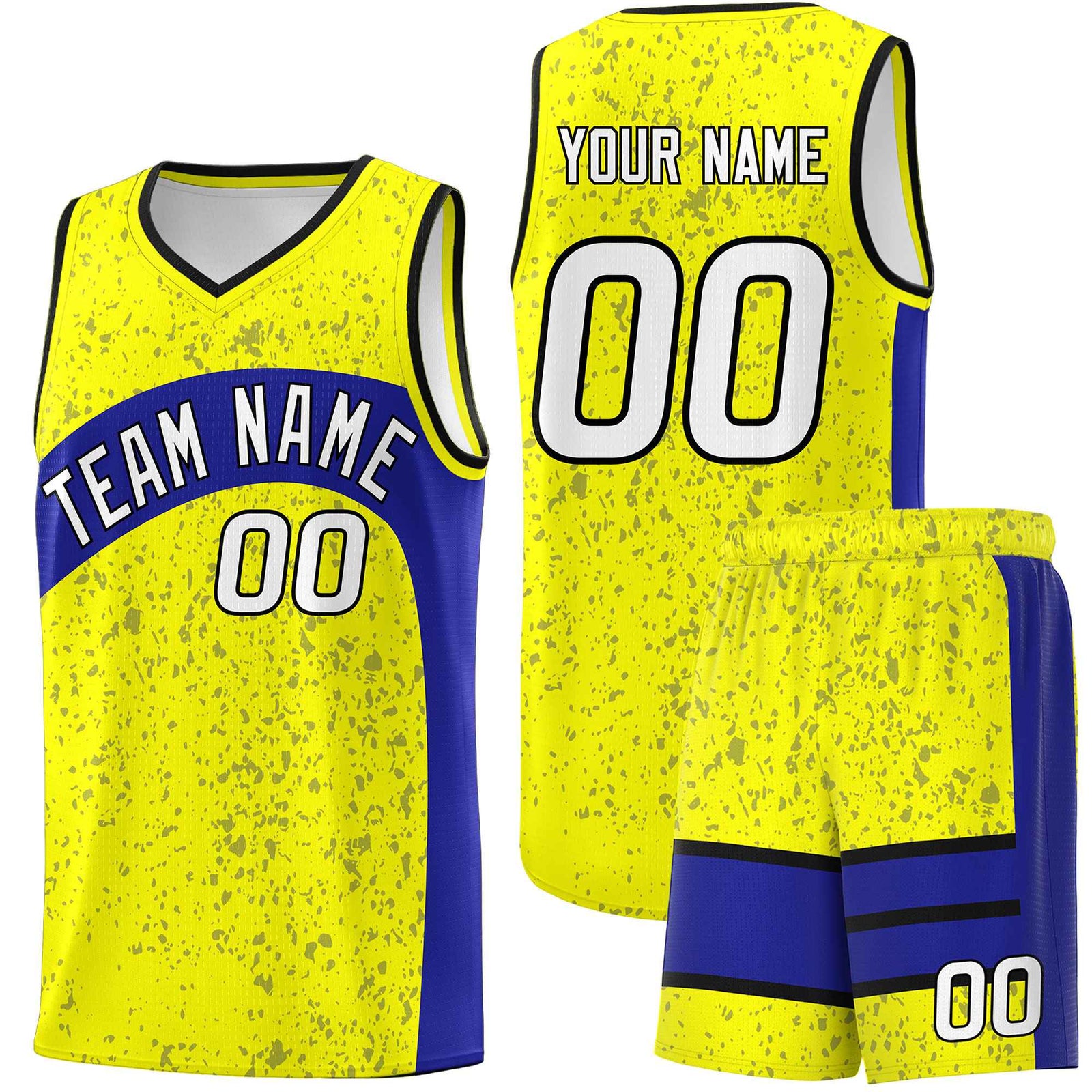 Custom Fluorescent Yellow Royal Dot Graffiti Pattern Irregular Team Names Sports Uniform Basketball Jersey| KXKSHOP