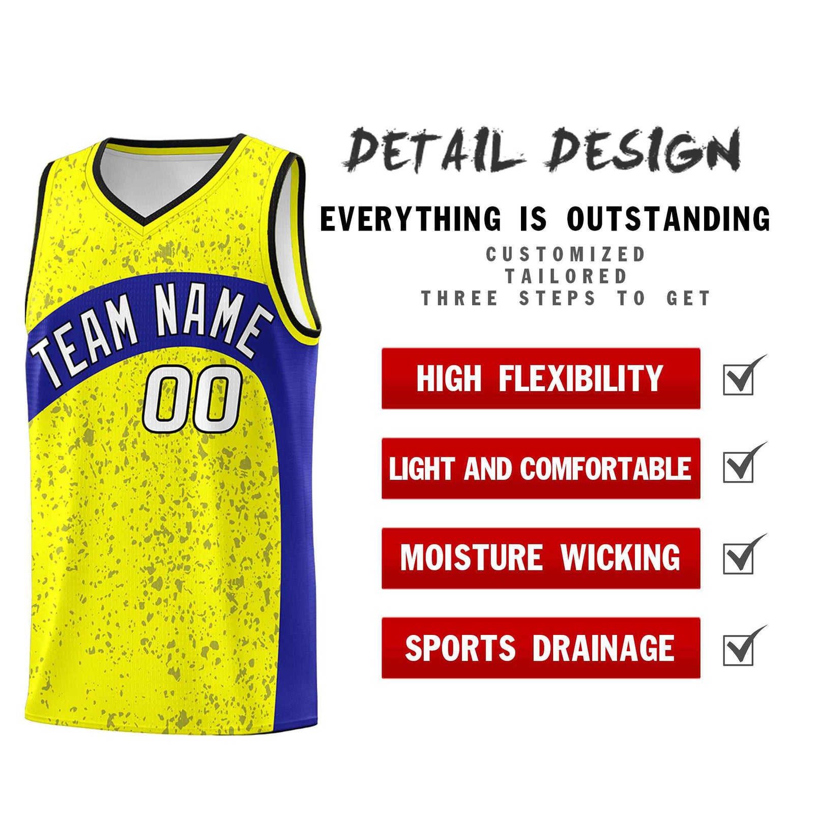 Custom Fluorescent Yellow Royal Dot Graffiti Pattern Irregular Team Names Sports Uniform Basketball Jersey