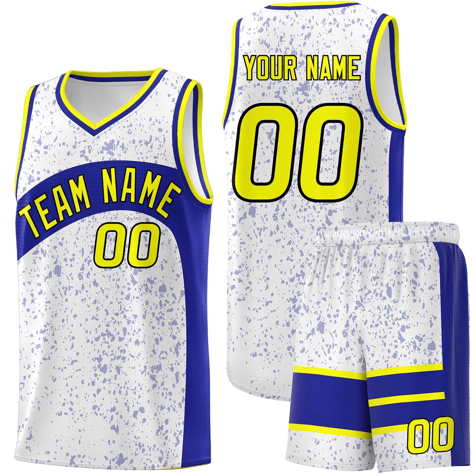 Custom White Royal Dot Graffiti Pattern Irregular Team Names Sports Uniform Basketball Jersey| KXKSHOP