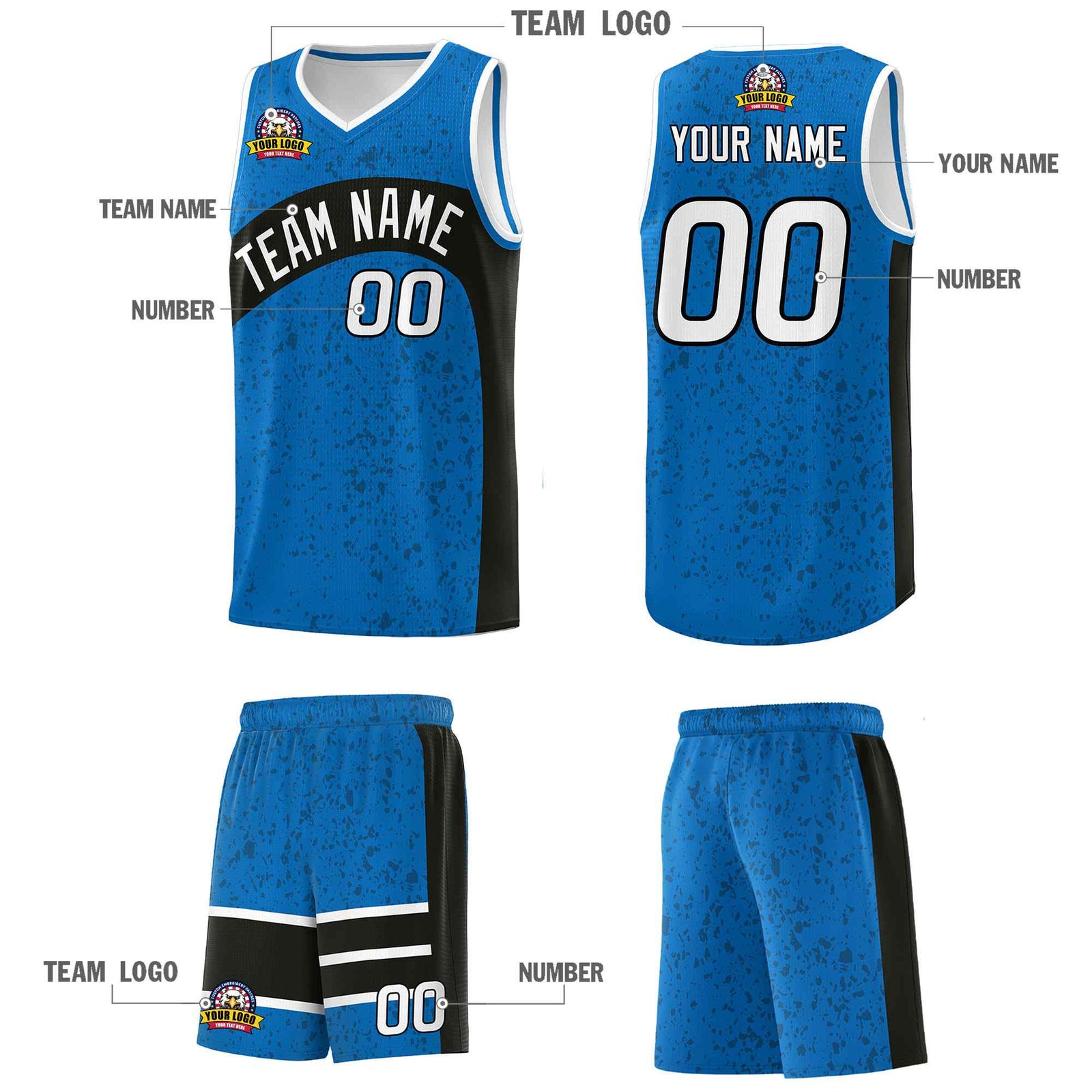 Custom Royal Black Dot Graffiti Pattern Irregular Team Names Sports Uniform Basketball Jersey