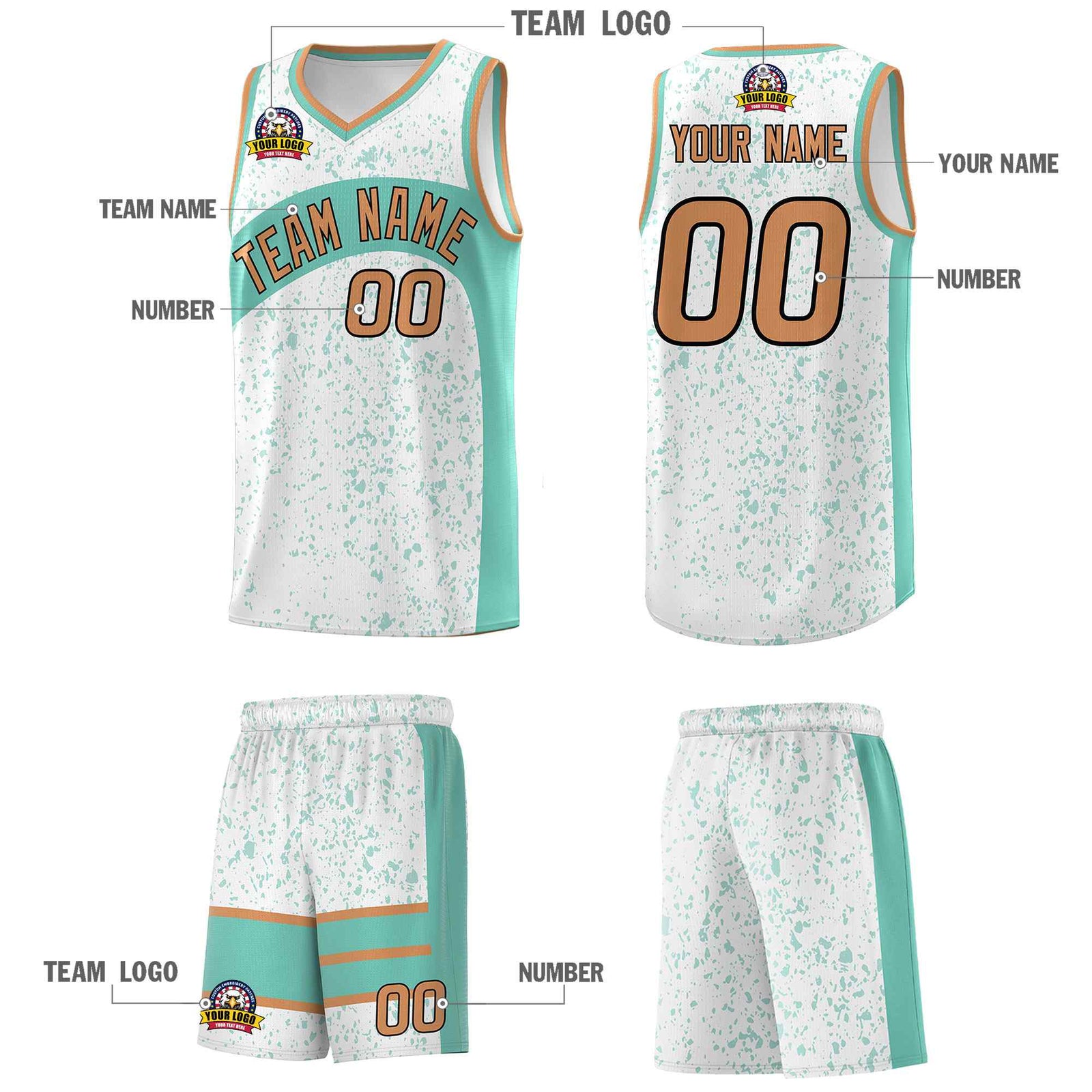 Custom White Bright Green Dot Graffiti Pattern Irregular Team Names Sports Uniform Basketball Jersey