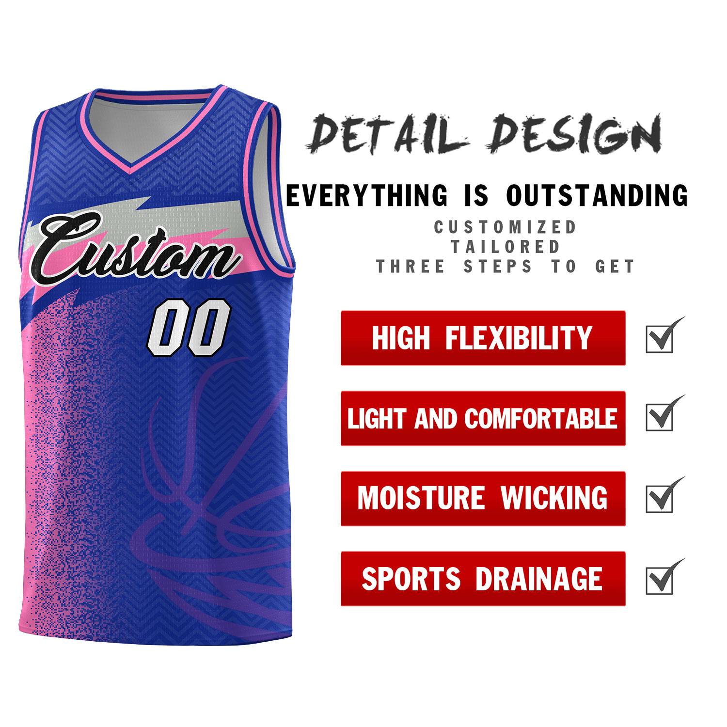 Custom Royal Dot Scatter Graffiti Pattern Sports Uniform Basketball Jersey
