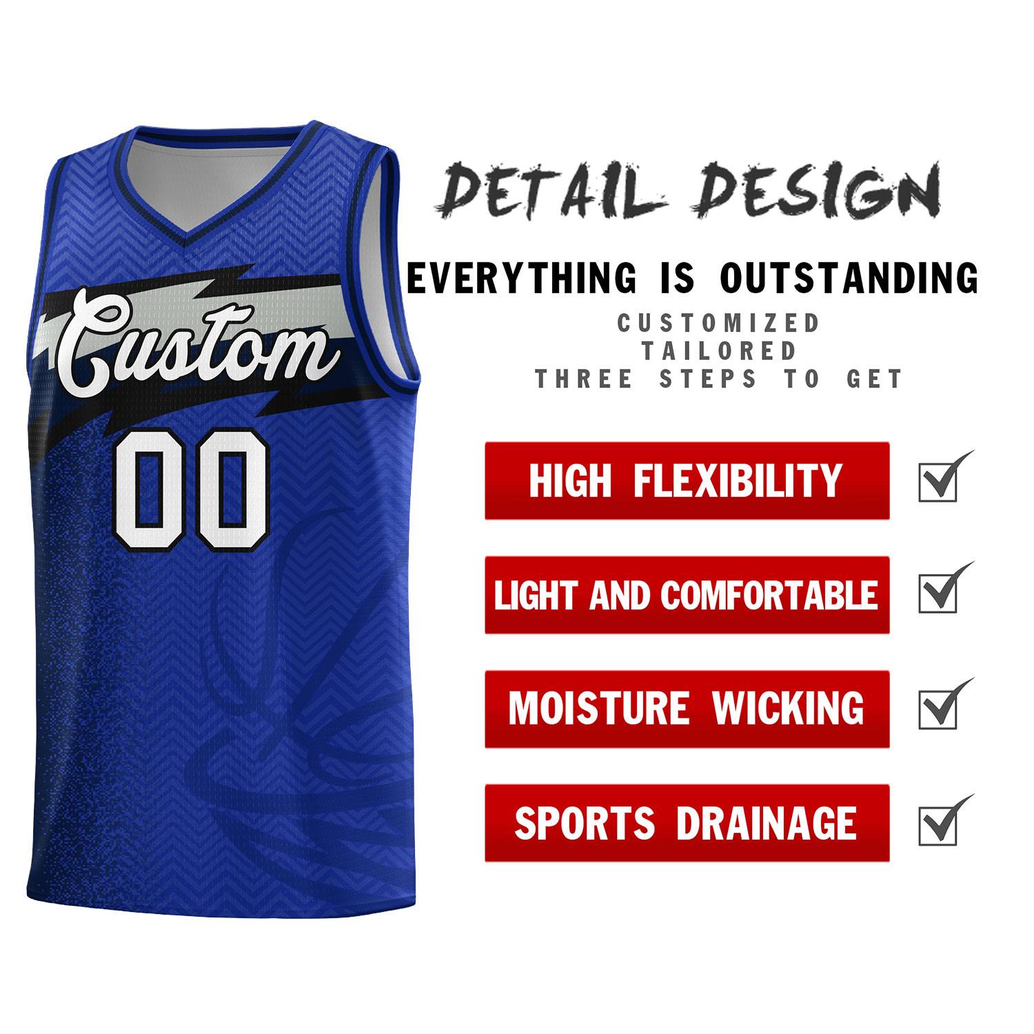 Custom Royal Dot Scatter Graffiti Pattern Sports Uniform Basketball Jersey