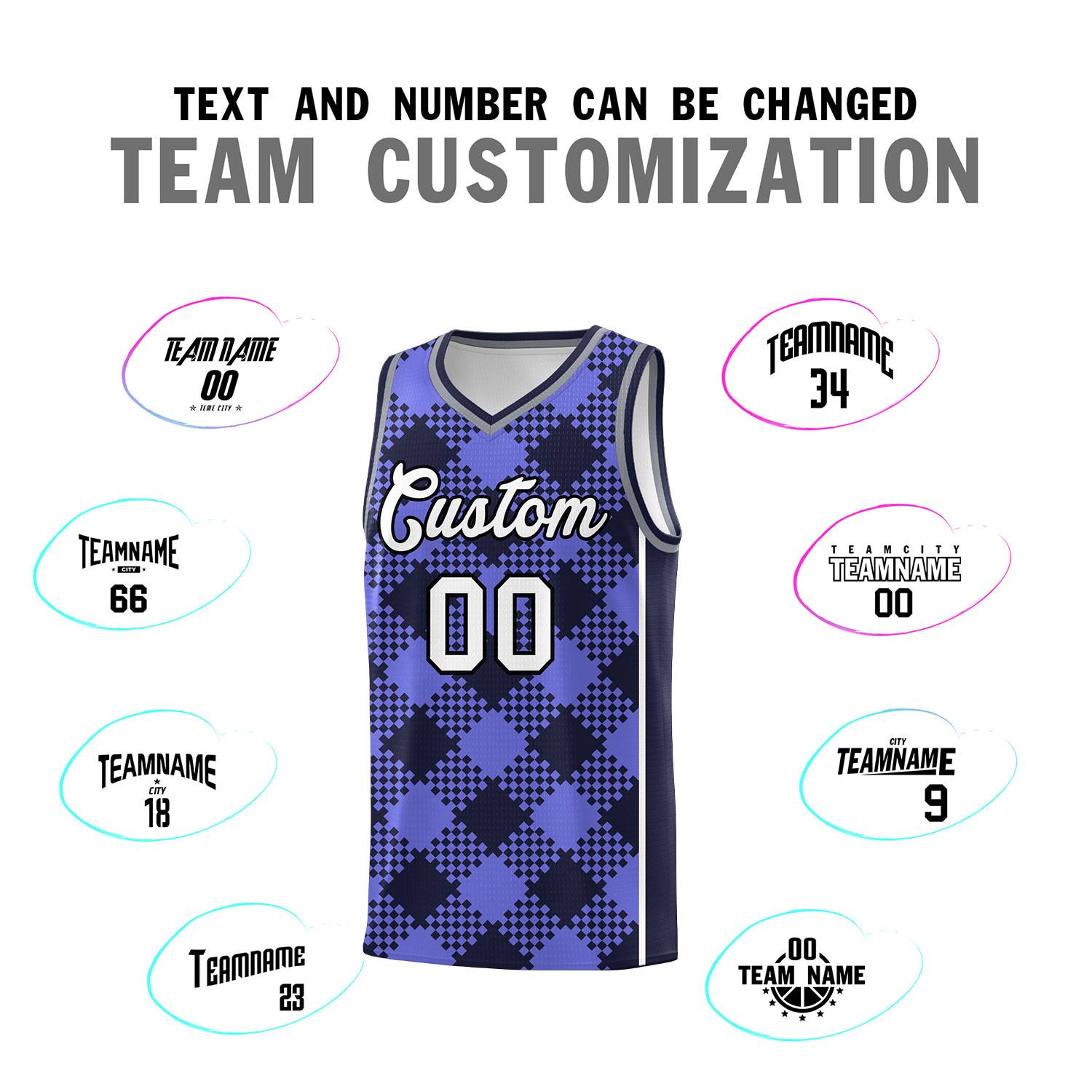 Personalized Purple Navy-White Grid Basketball Kits