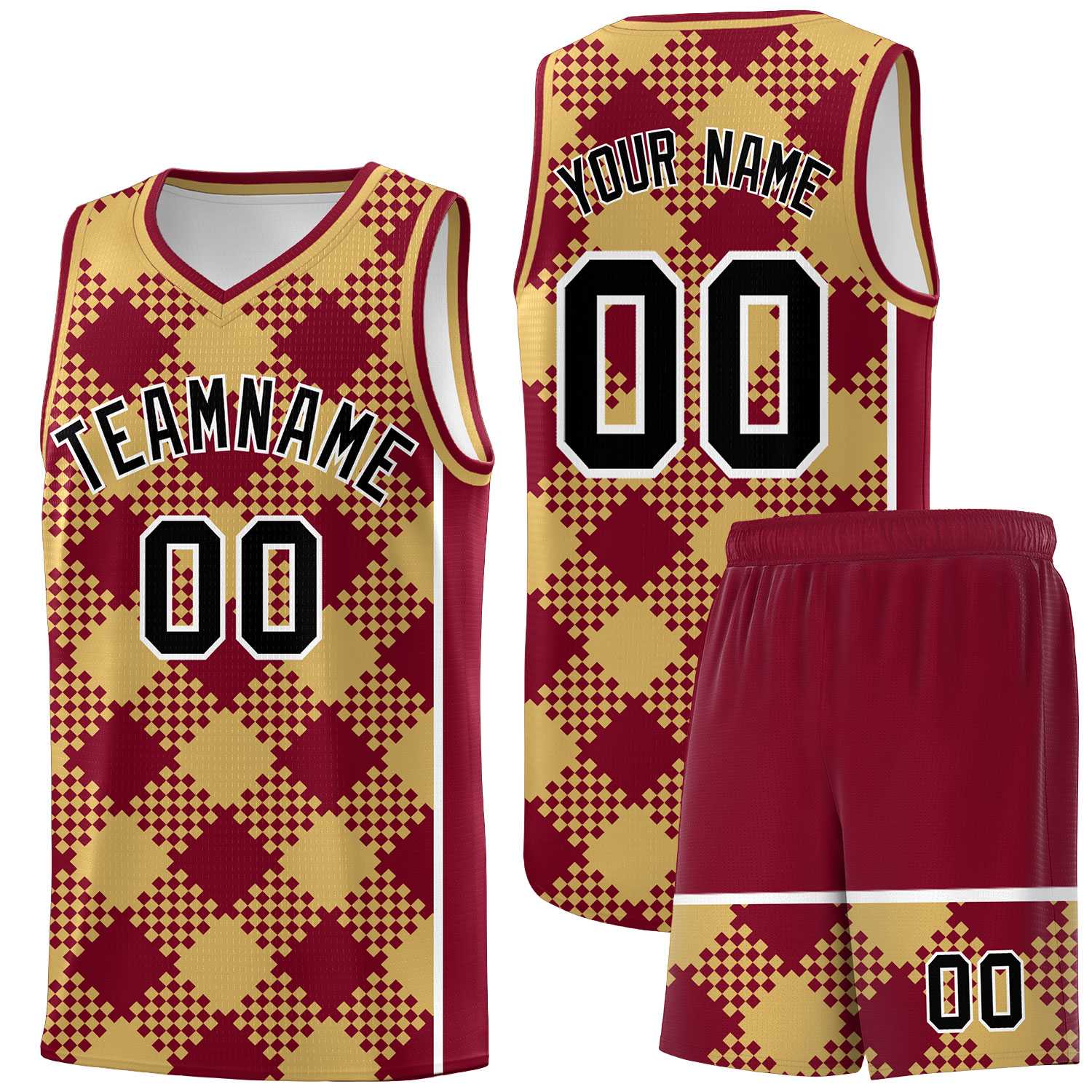 Personalized Old Gold Crimson-White Grid Basketball Kits