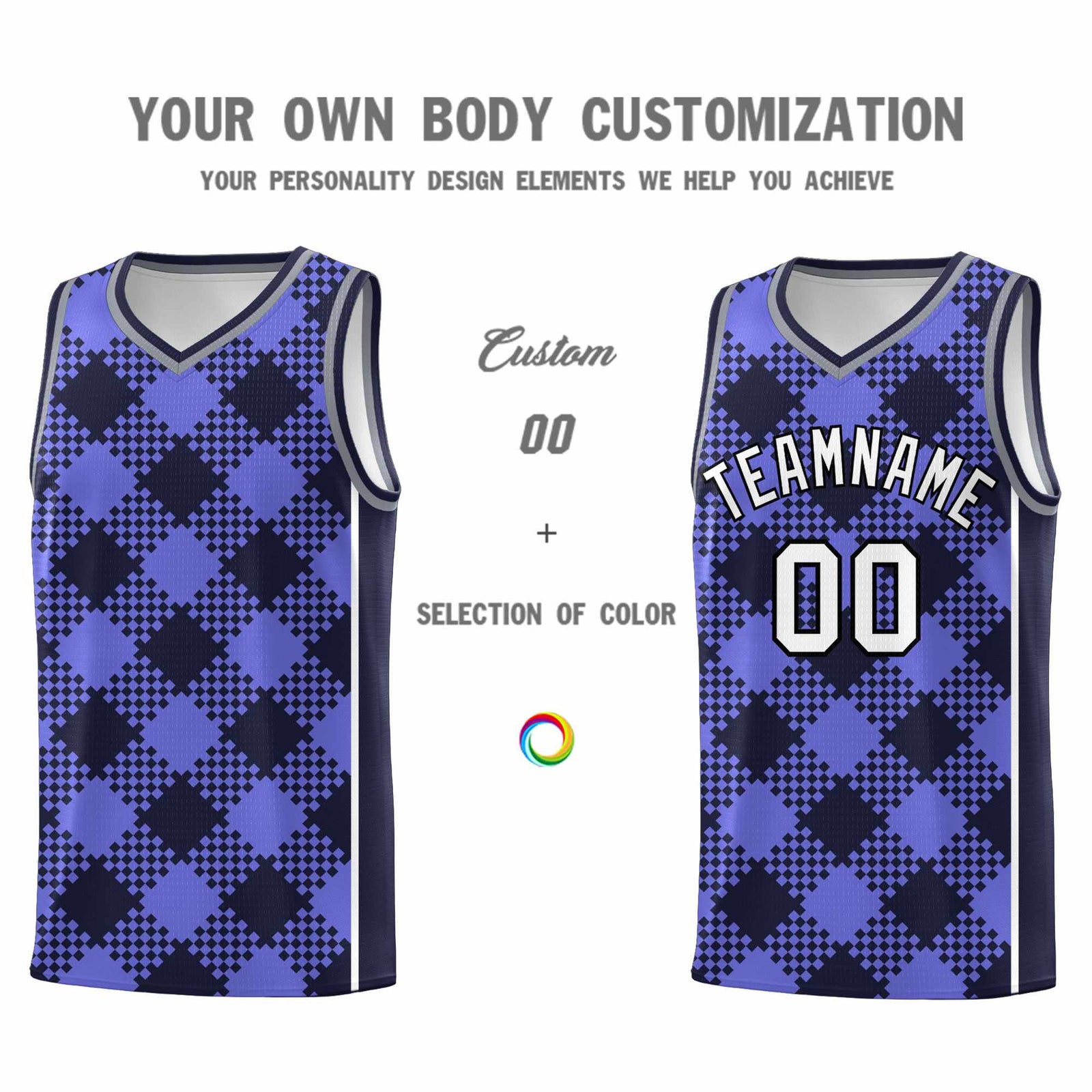 Personalized Purple Navy-White Grid Basketball Kits