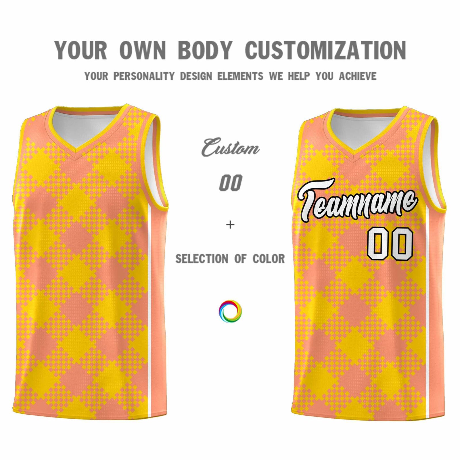 Personalized Light Orange Gold-White Grid Basketball Kits