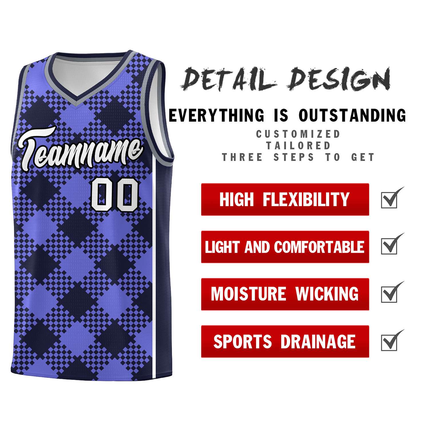 Personalized Purple Navy-White Grid Basketball Kits