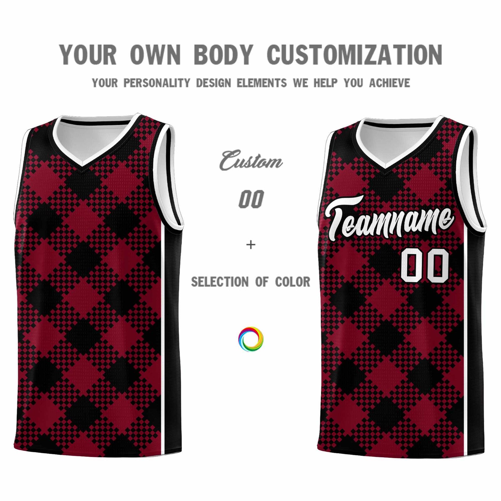 Personalized Crimson Black-White Grid Basketball Kits