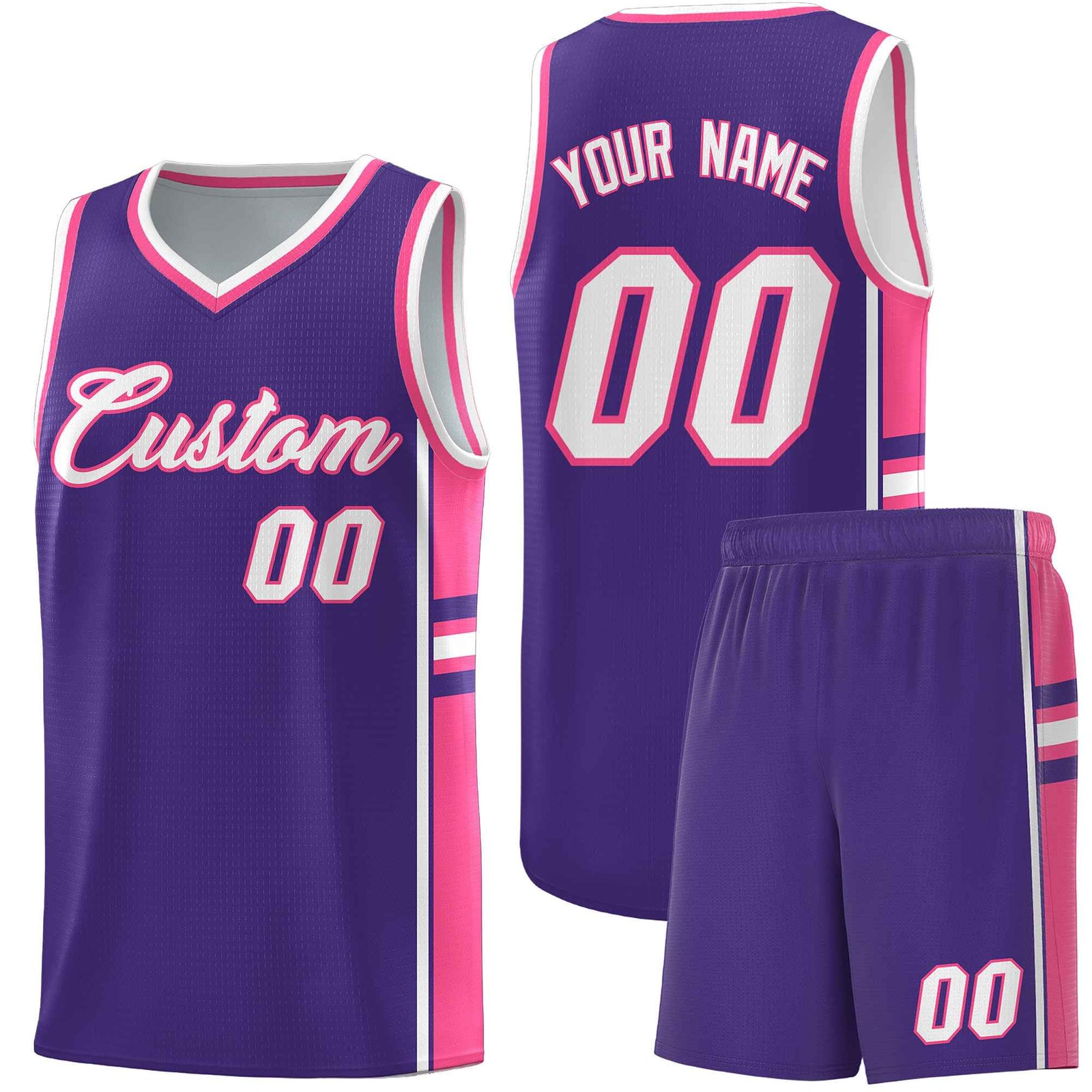 Custom Youth Basketball Jersey - Purple Pink Two-Tone Classic Varsity Uniform