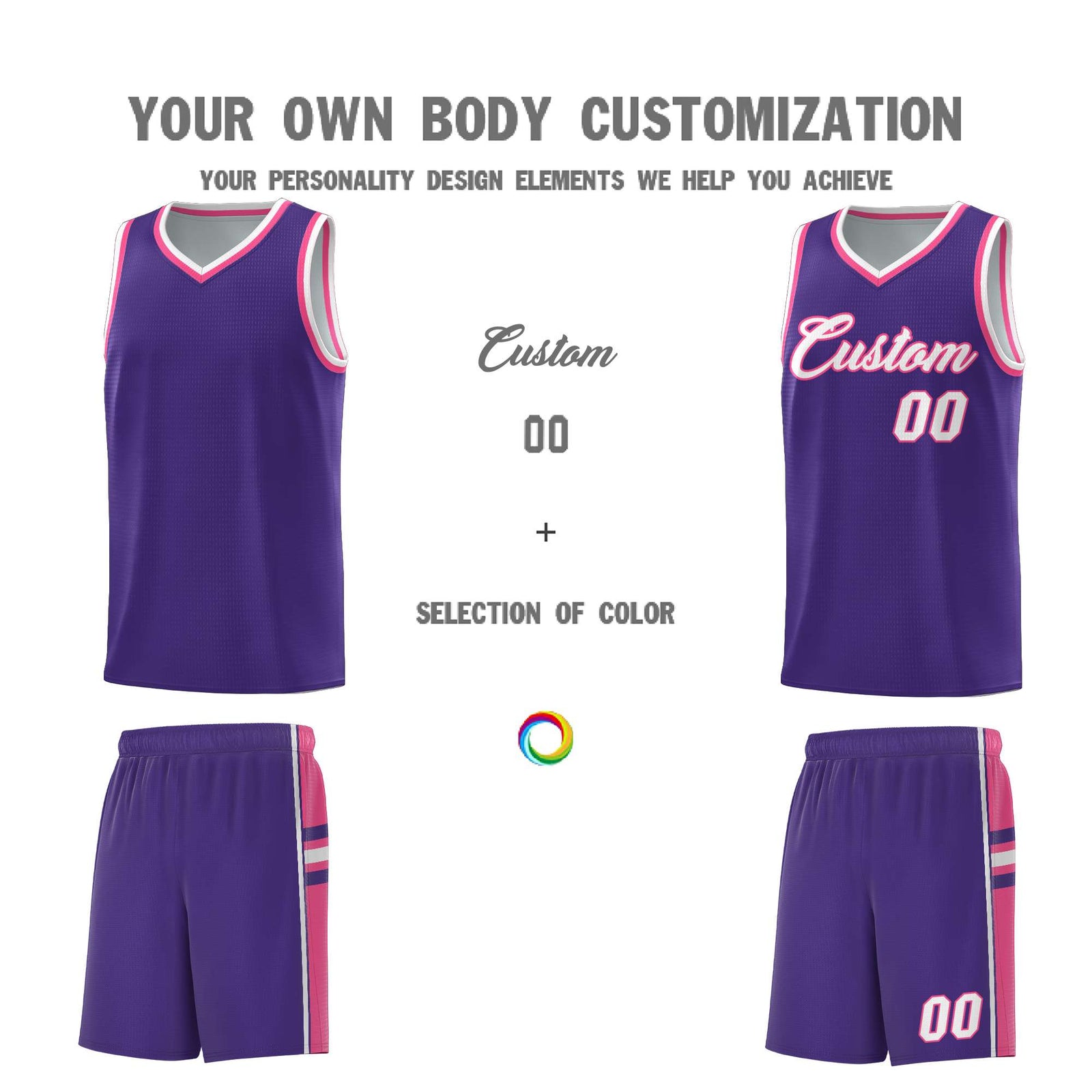 Custom Youth Basketball Jersey - Purple Pink Two-Tone Classic Varsity Uniform