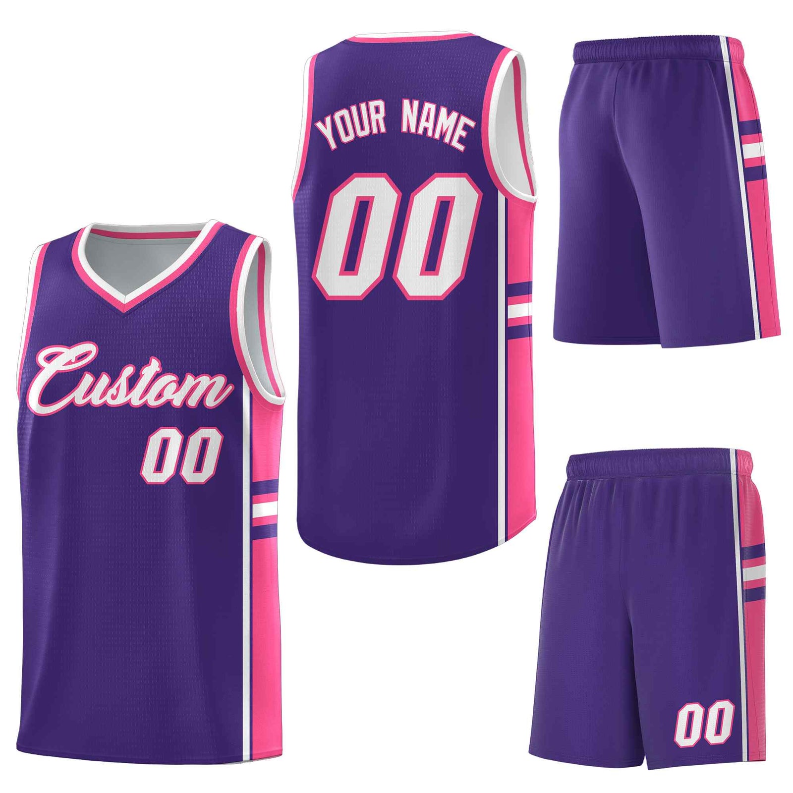 Custom Purple Pink Classic Color Block Lightweight Varsity Uniform Basketball Jersey