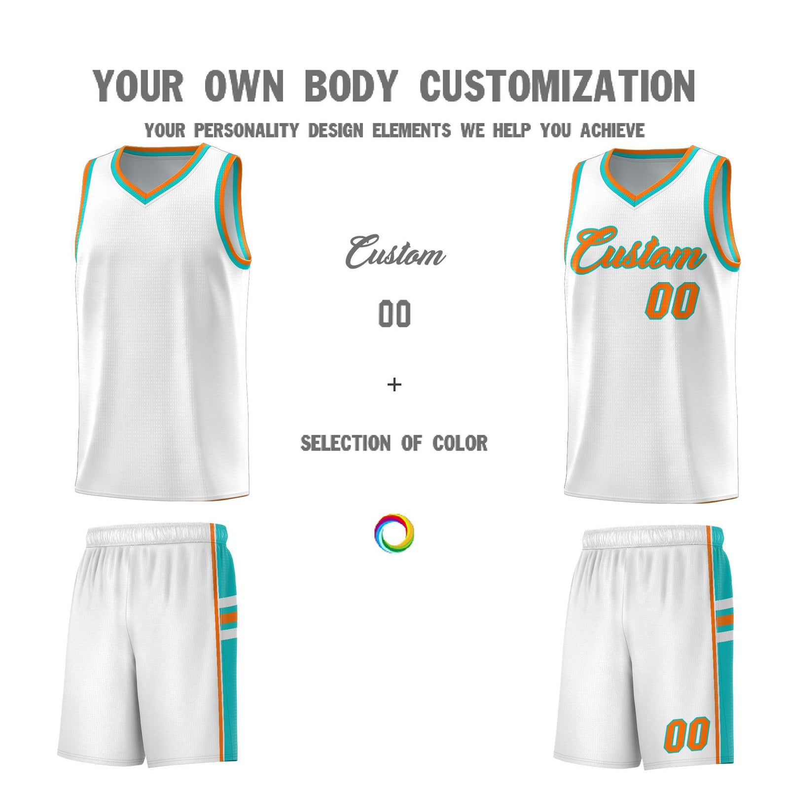 Custom Youth Basketball Jersey - White Aqua Personalized Varsity Two-Tone Uniform
