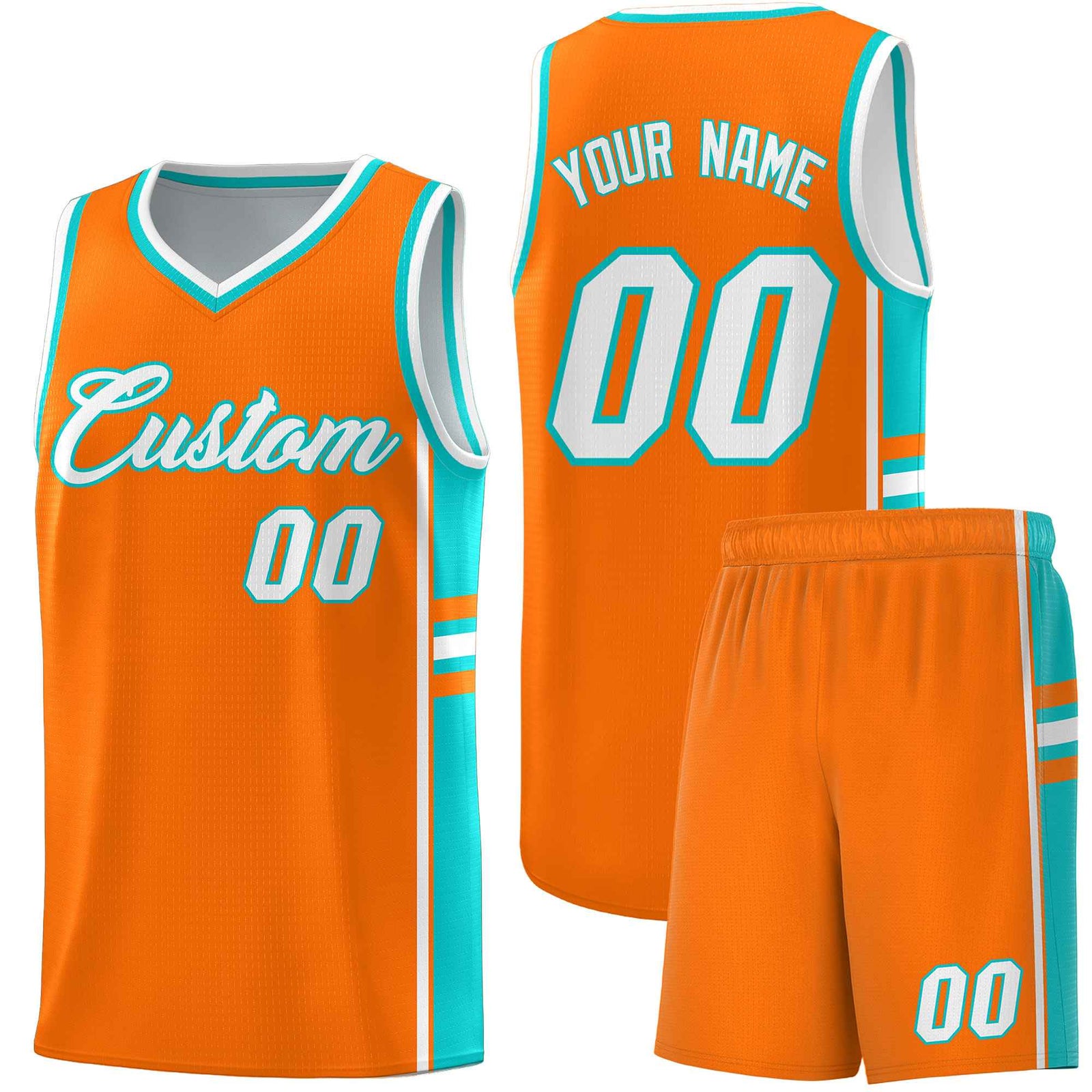 Custom Youth Basketball Jersey - Orange Aqua Two-Tone Varsity Jersey Set