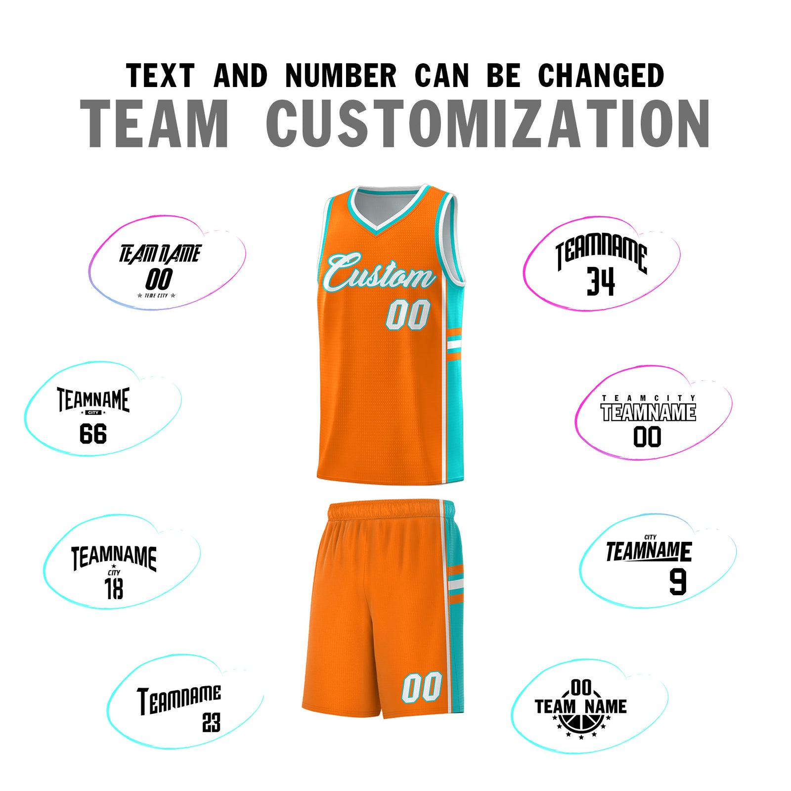 Custom Youth Basketball Jersey - Orange Aqua Two-Tone Varsity Jersey Set