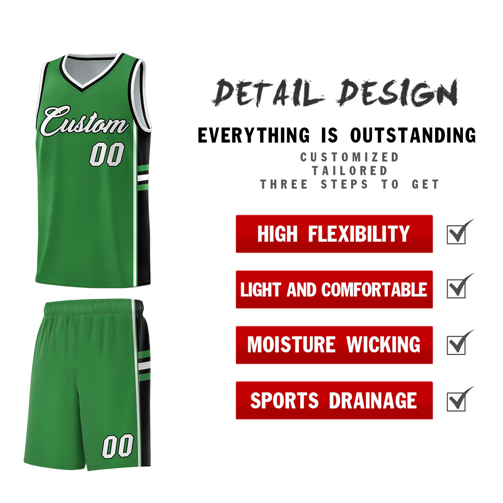 Custom Youth Basketball Jersey - Kelly Green Black Two-Tone Varsity Jersey Set