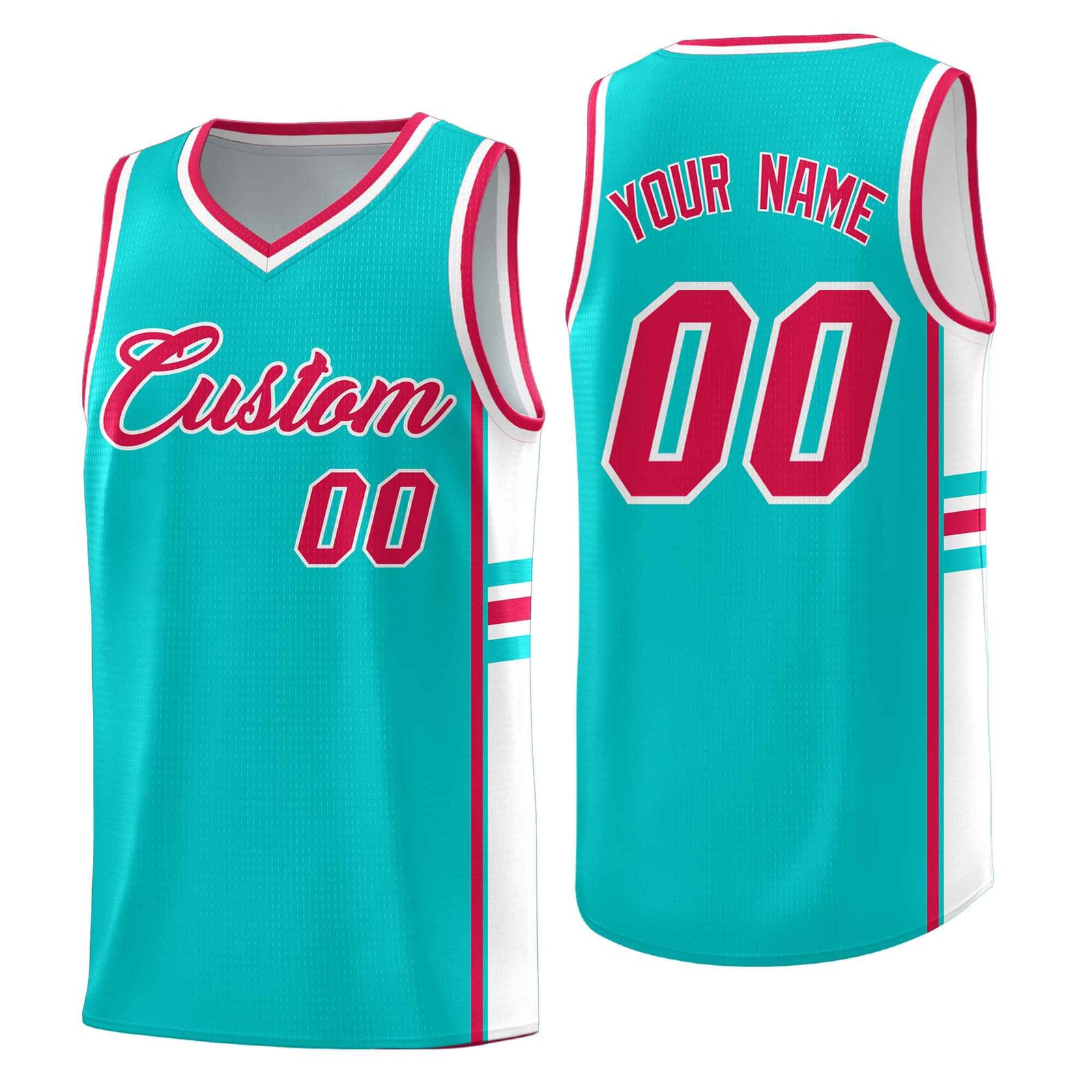 Custom Youth Basketball Jersey - Aqua White Two-Tone Classic Varsity Uniform