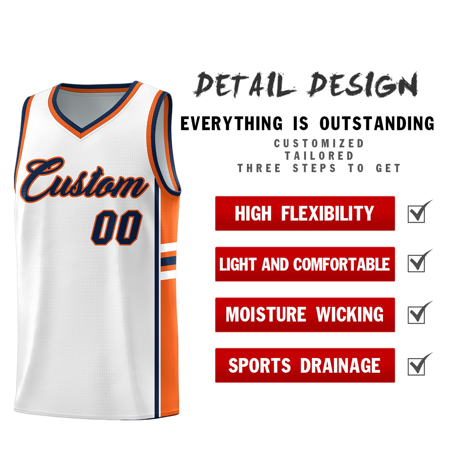 Custom Youth Basketball Jersey - White Orange Personalized Varsity Two-Tone Uniform
