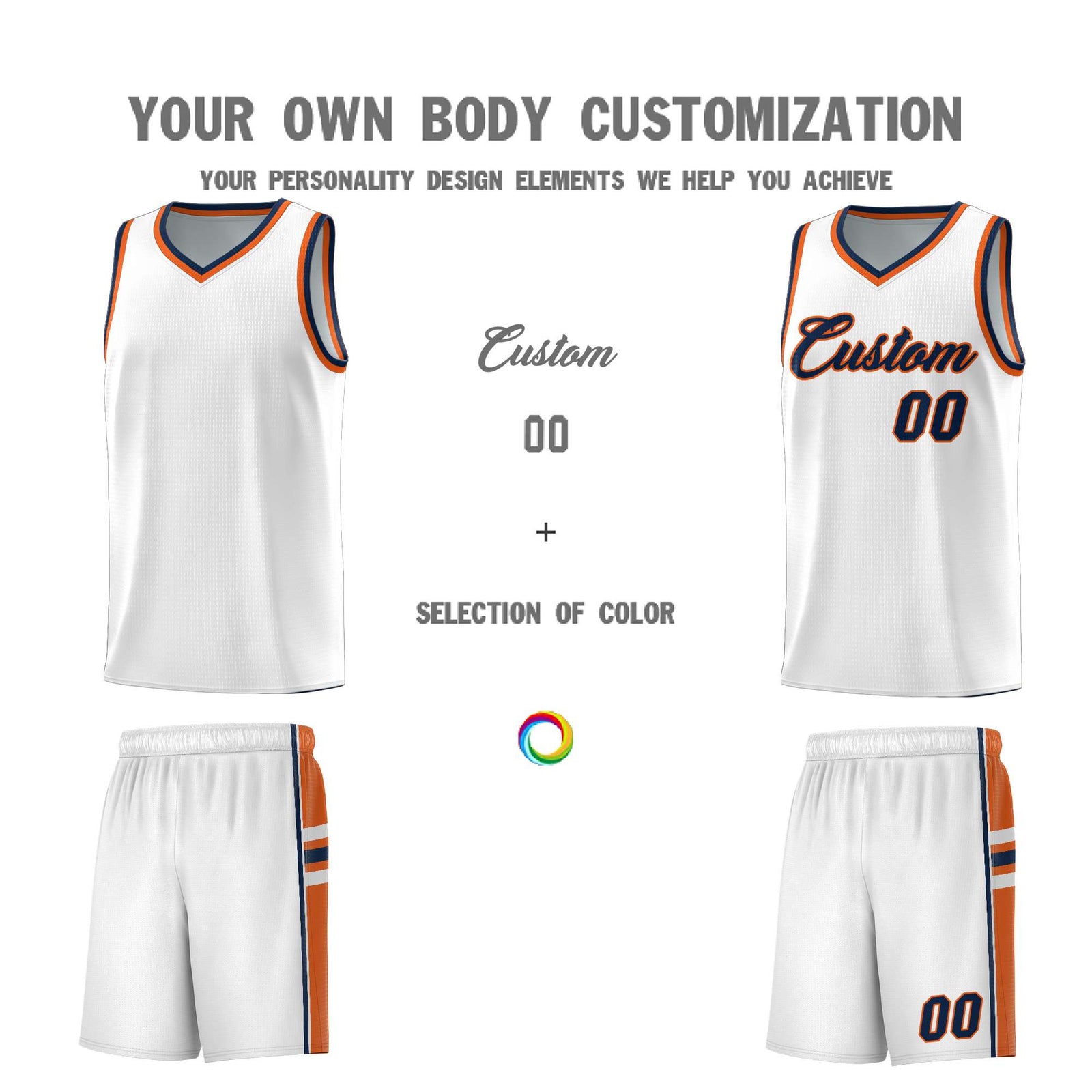 Custom Youth Basketball Jersey - White Orange Personalized Varsity Two-Tone Uniform