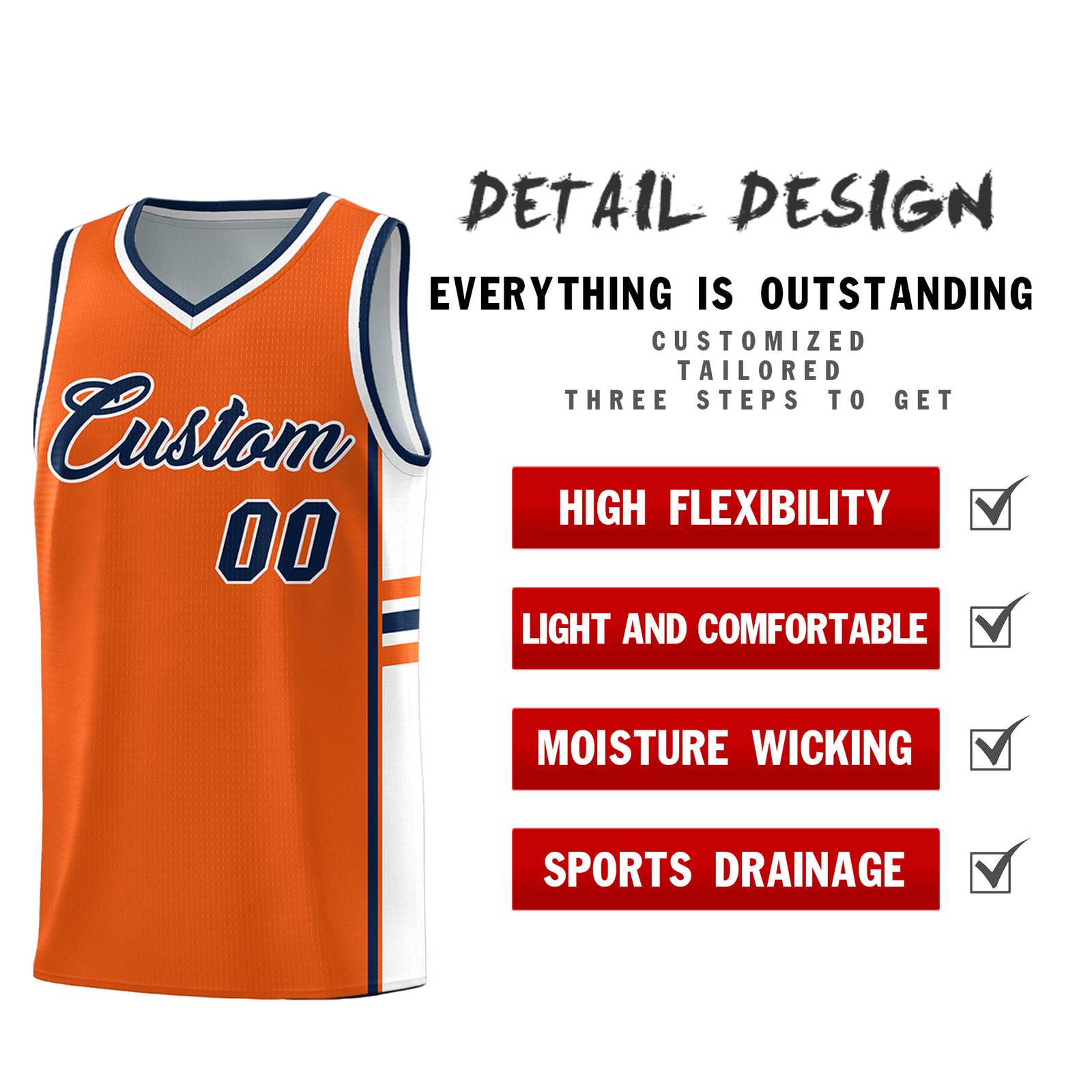 Custom Youth Basketball Jersey - Orange White Two-Tone Classic Varsity Uniform