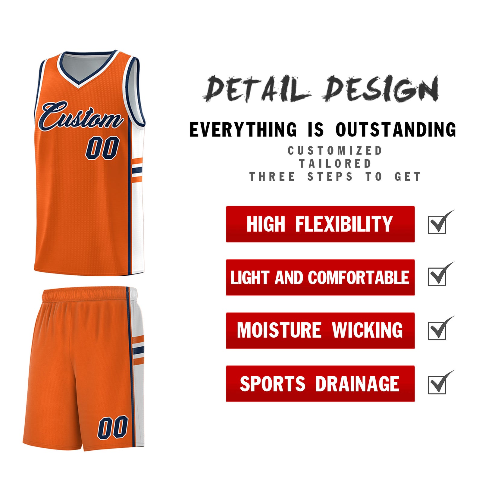 Custom Youth Basketball Jersey - Orange White Two-Tone Classic Varsity Uniform