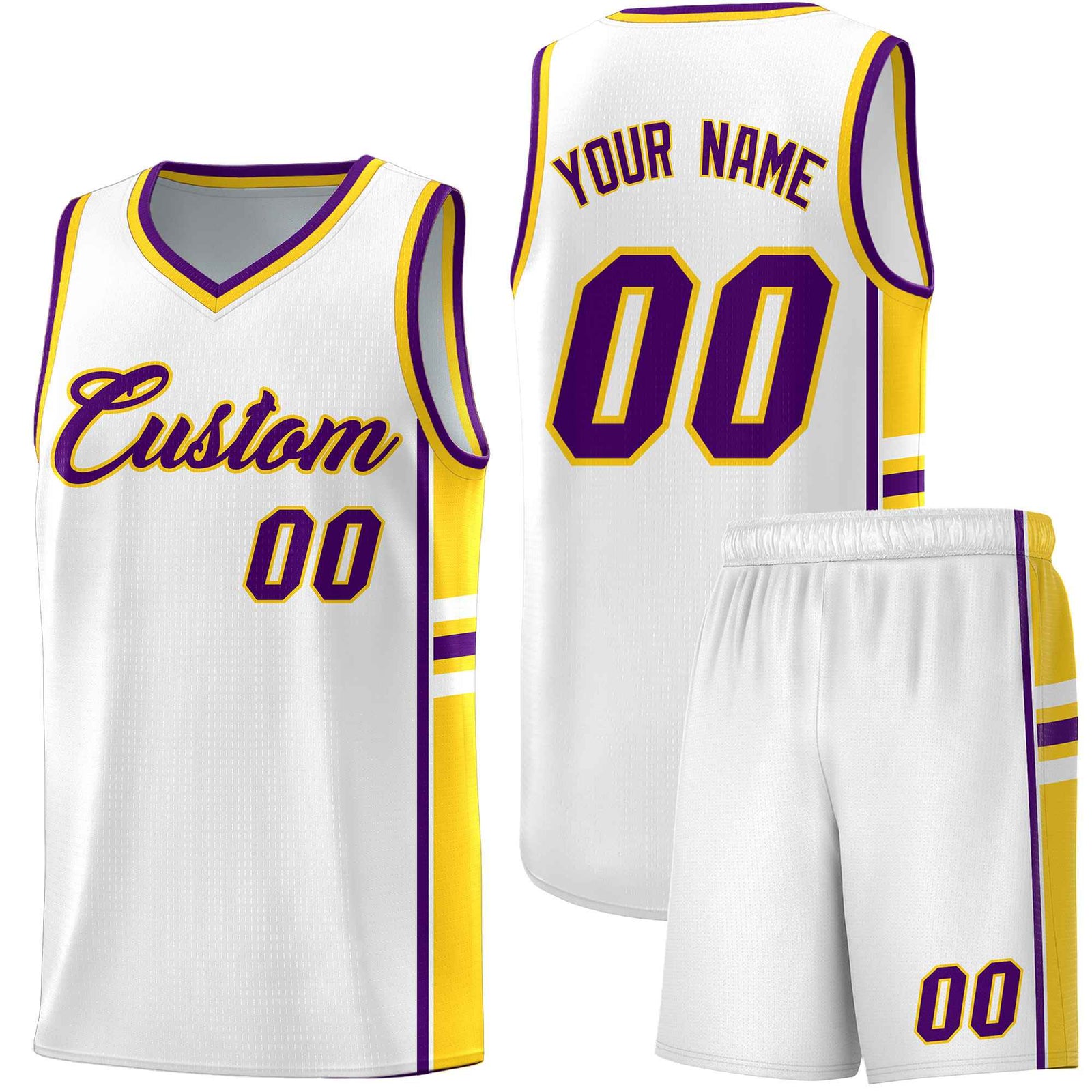 Custom Youth Basketball Jersey - White Gold Personalized Varsity Two-Tone Uniform