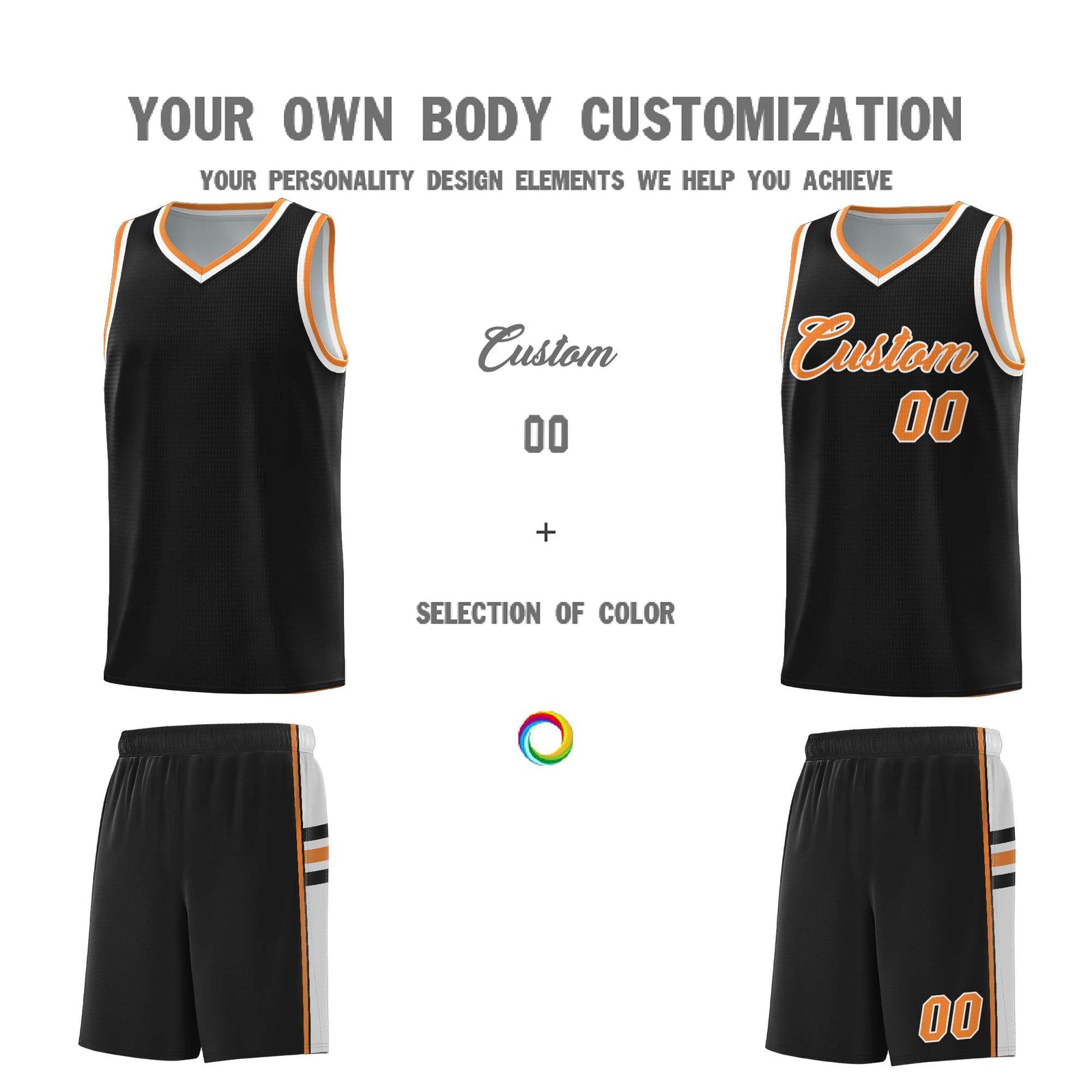 Custom Youth Basketball Jersey - Black Gold Orange Two-Tone Classic Varsity Uniform