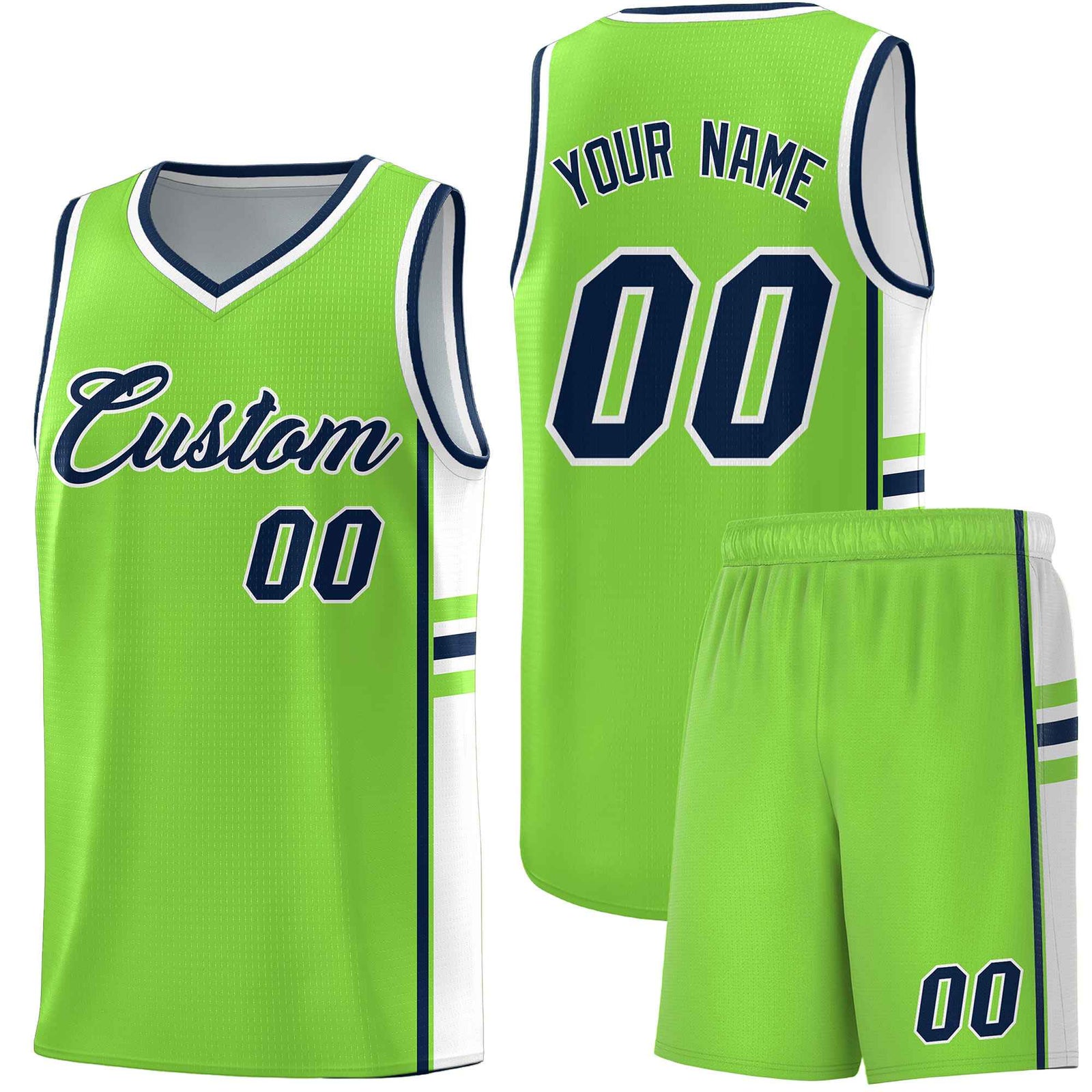 Custom Youth Basketball Jersey - Fluorescent Green White Two-Tone Classic Varsity Uniform