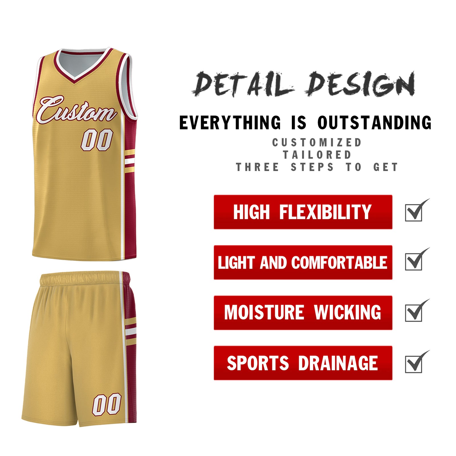 Custom Youth Basketball Jersey - Old Gold Crimson Two-Tone Classic Varsity Uniform