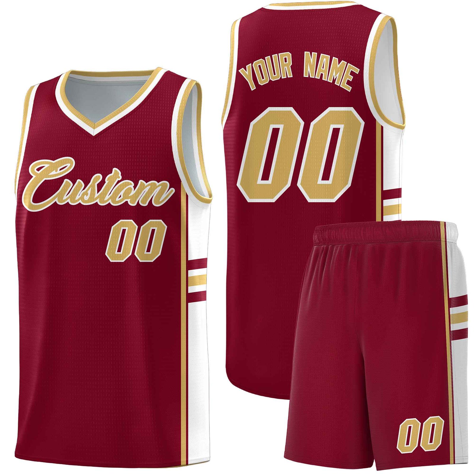 Custom Youth Basketball Jersey - Crimson Old Gold Personalized Varsity Two-Tone Uniform