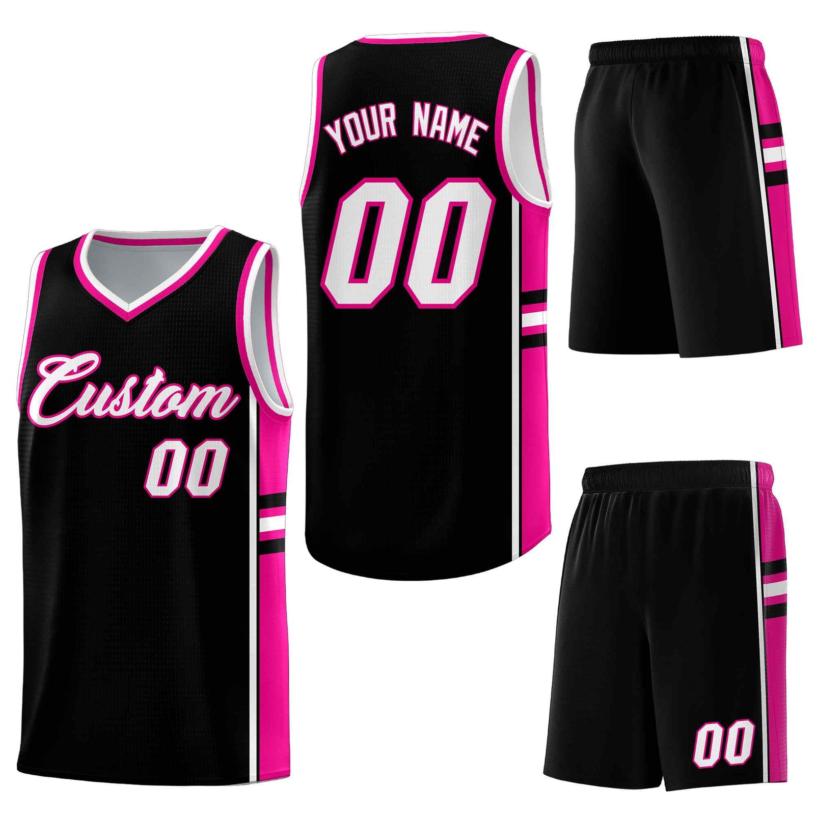 Custom Black Pink Classic Color Block Breathable Varsity Uniform Basketball Jersey
