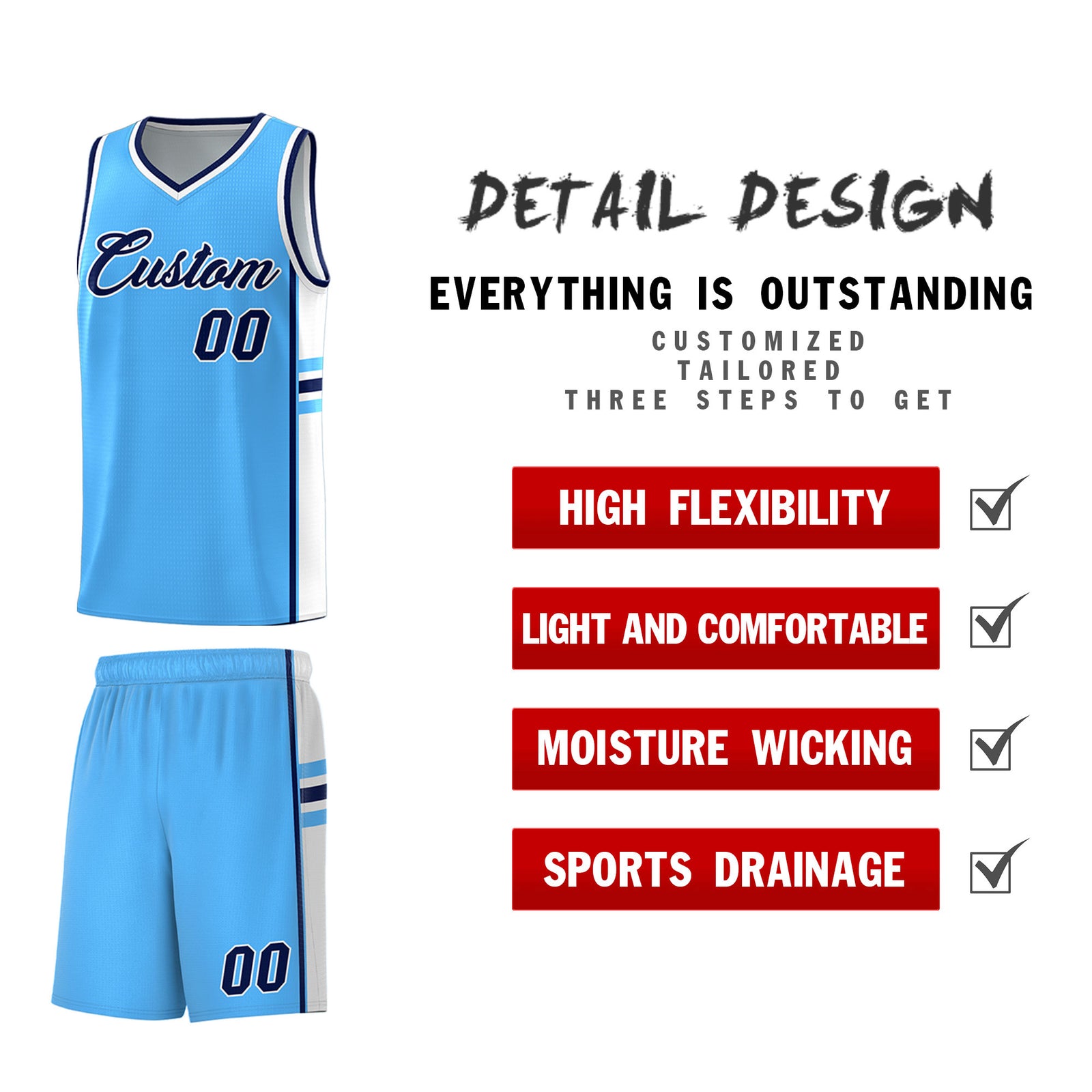 Custom Youth Basketball Jersey - Powder Blue White Personalized Varsity Two-Tone Uniform