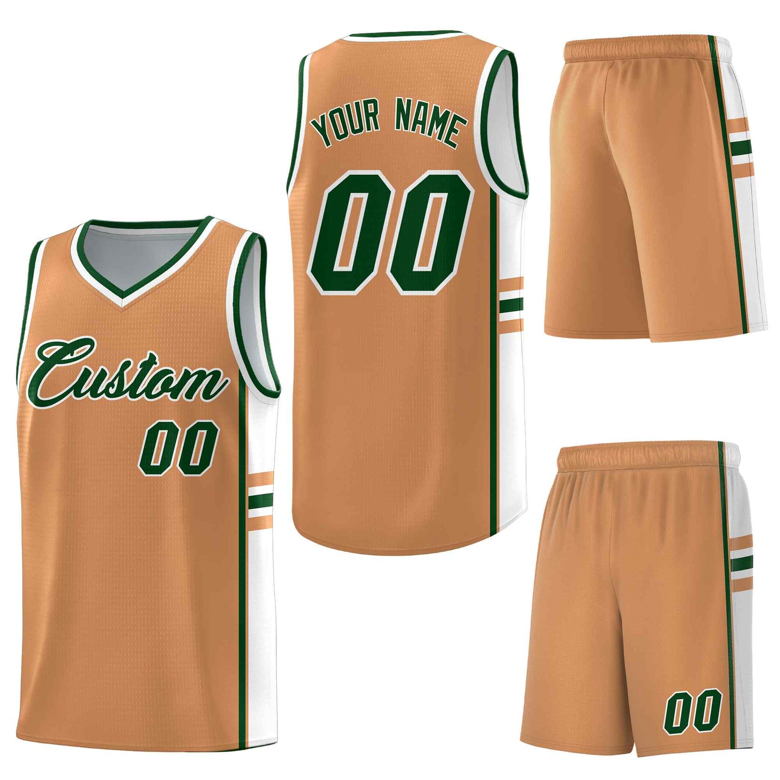 Custom Buckskin Brown White Classic Color Block Breathable Varsity Uniform Basketball Jersey