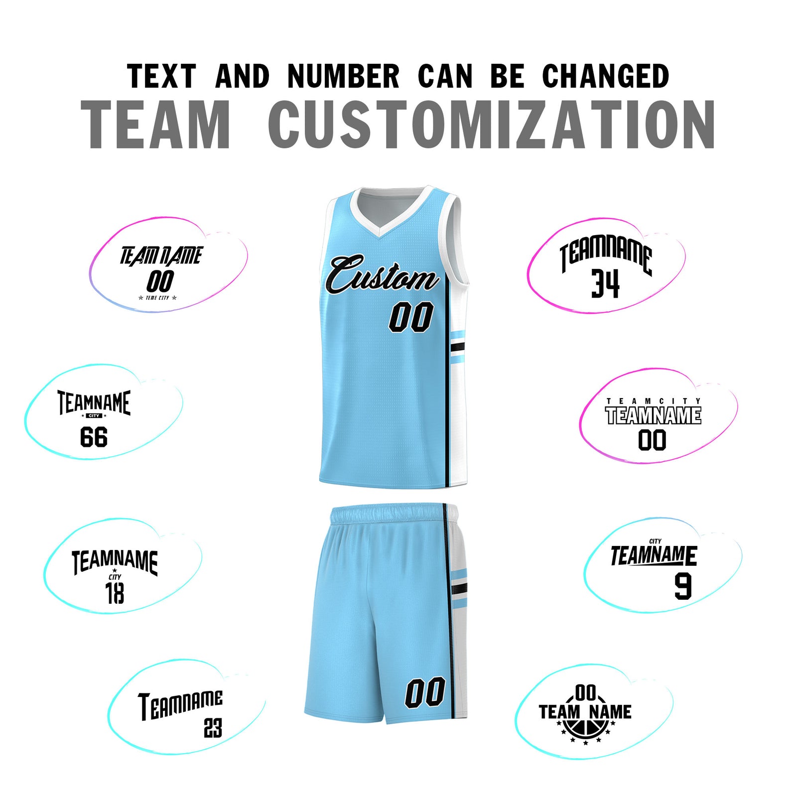 Custom Youth Basketball Jersey - Light Blue White Personalized Varsity Two-Tone Uniform