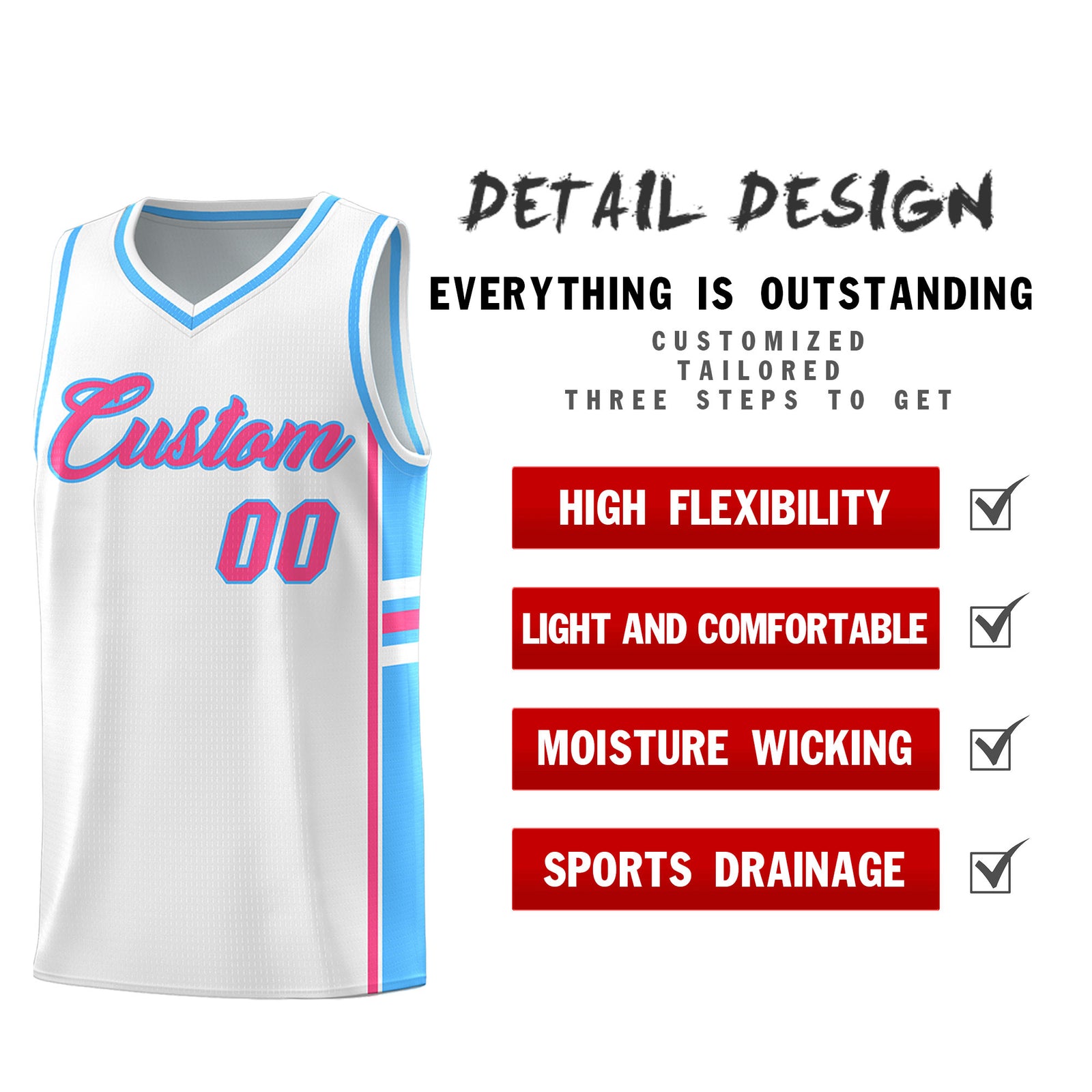 Custom Youth Basketball Jersey - White Powder Blue Two-Tone Varsity Jersey Set