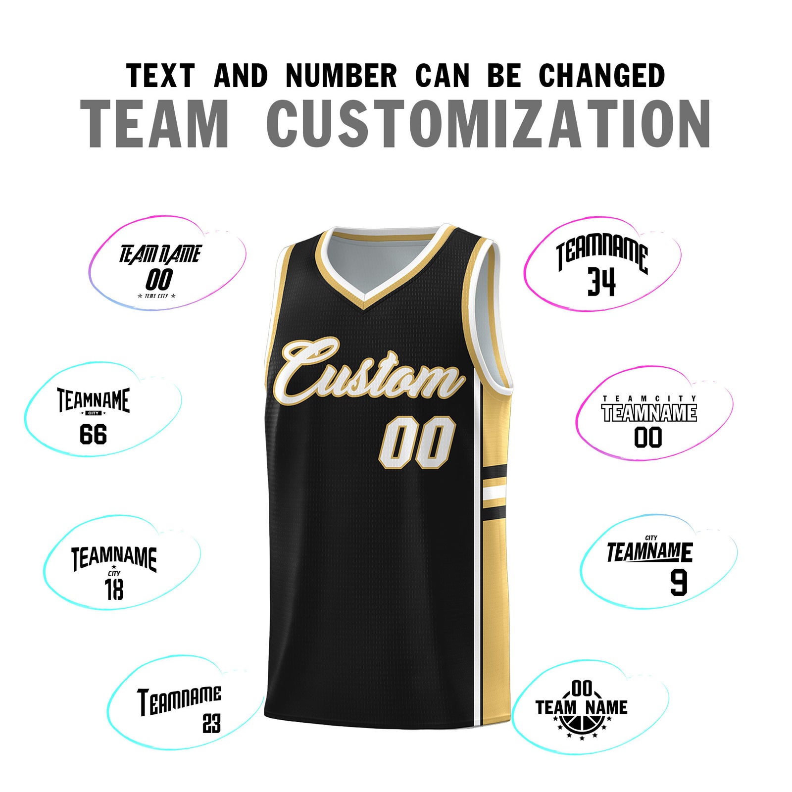 Custom Youth Basketball Jersey - Black Old Gold Two-Tone Classic Varsity Uniform
