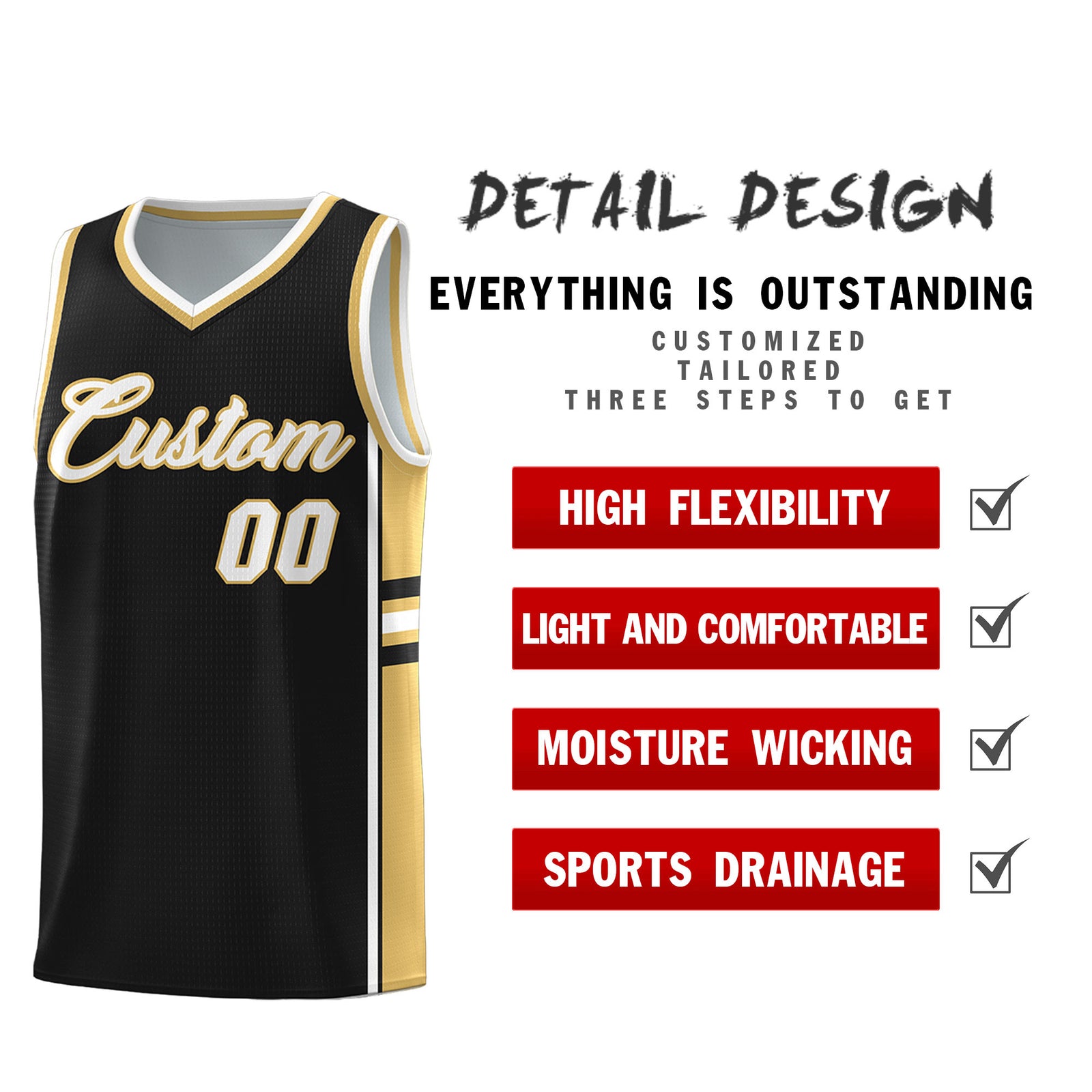 Custom Youth Basketball Jersey - Black Old Gold Two-Tone Classic Varsity Uniform
