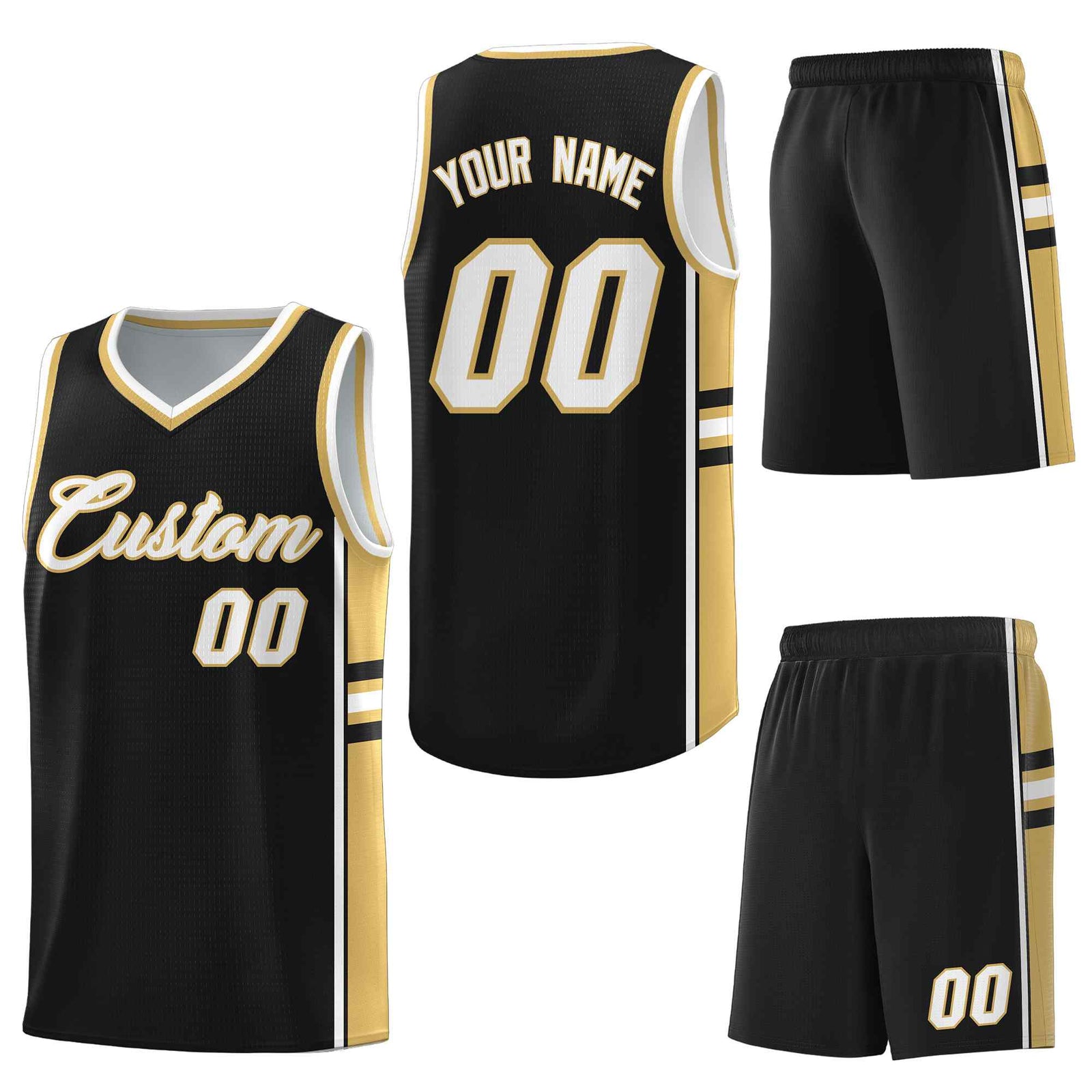 Custom Black Old Gold Classic Color Block Lightweight Personalized Uniform Basketball Jersey