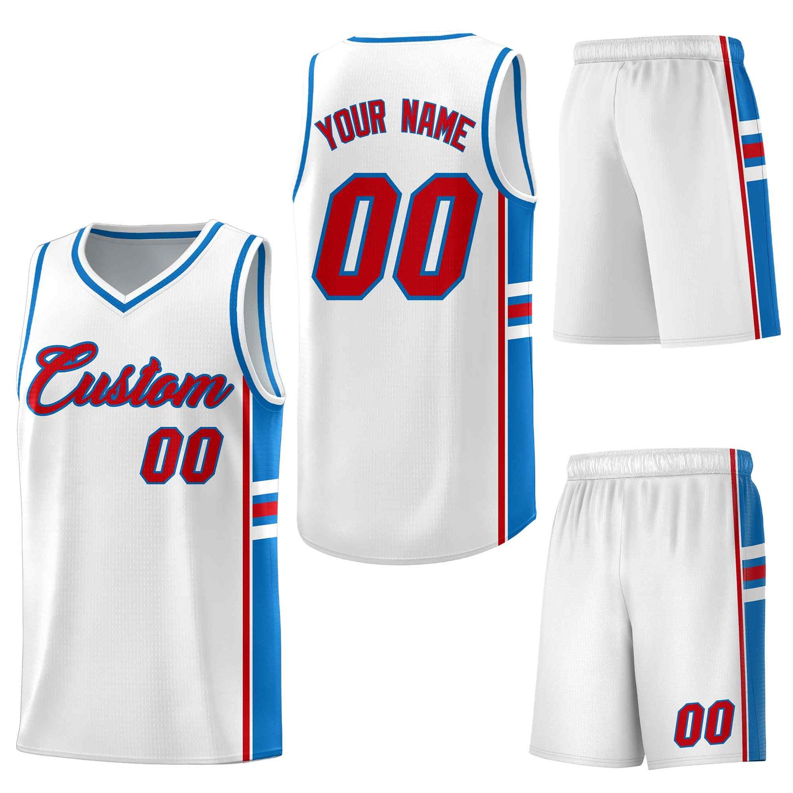 Custom White Royal Classic Color Block Drapable Personalized Uniform Basketball Jersey
