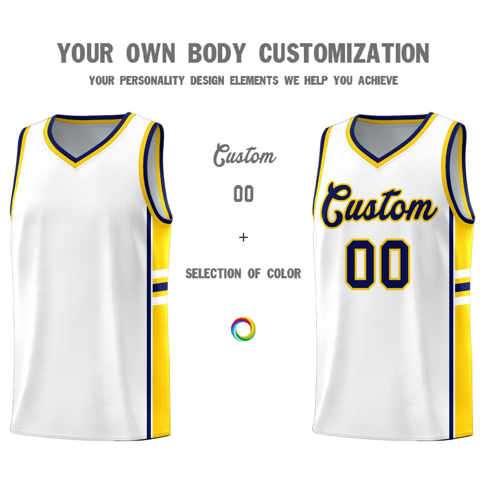 Custom Youth Basketball Jersey - White Gold Personalized Varsity Two-Tone Uniform