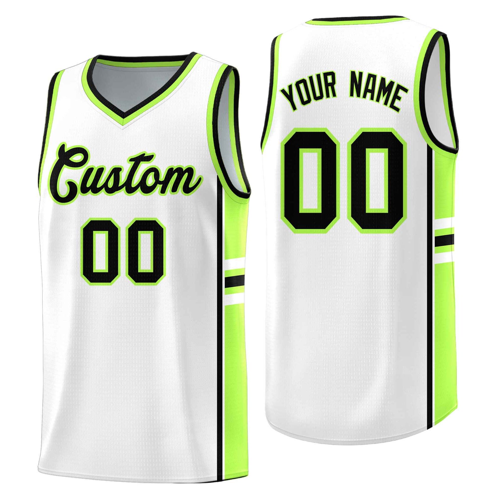 Custom Youth Basketball Jersey - White Fluorescent Green Two-Tone Varsity Jersey Set