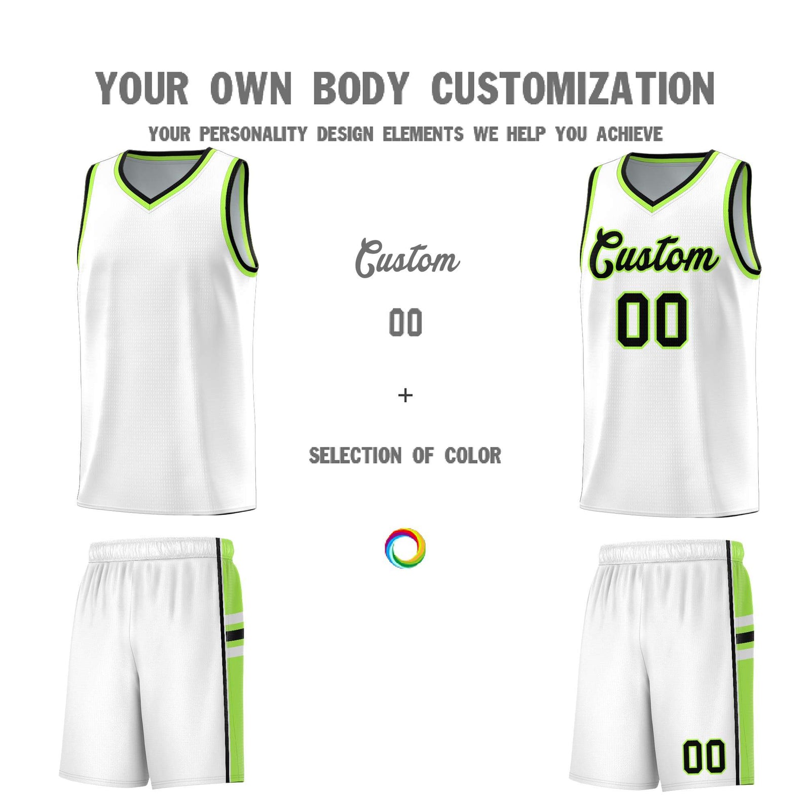 Custom Youth Basketball Jersey - White Fluorescent Green Two-Tone Varsity Jersey Set