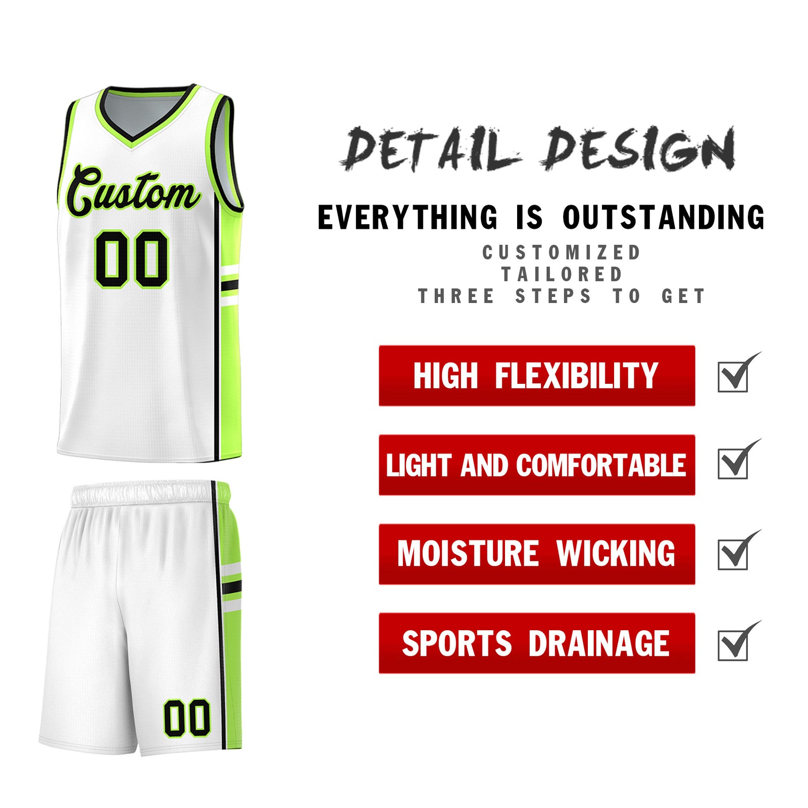 Custom Youth Basketball Jersey - White Fluorescent Green Two-Tone Varsity Jersey Set
