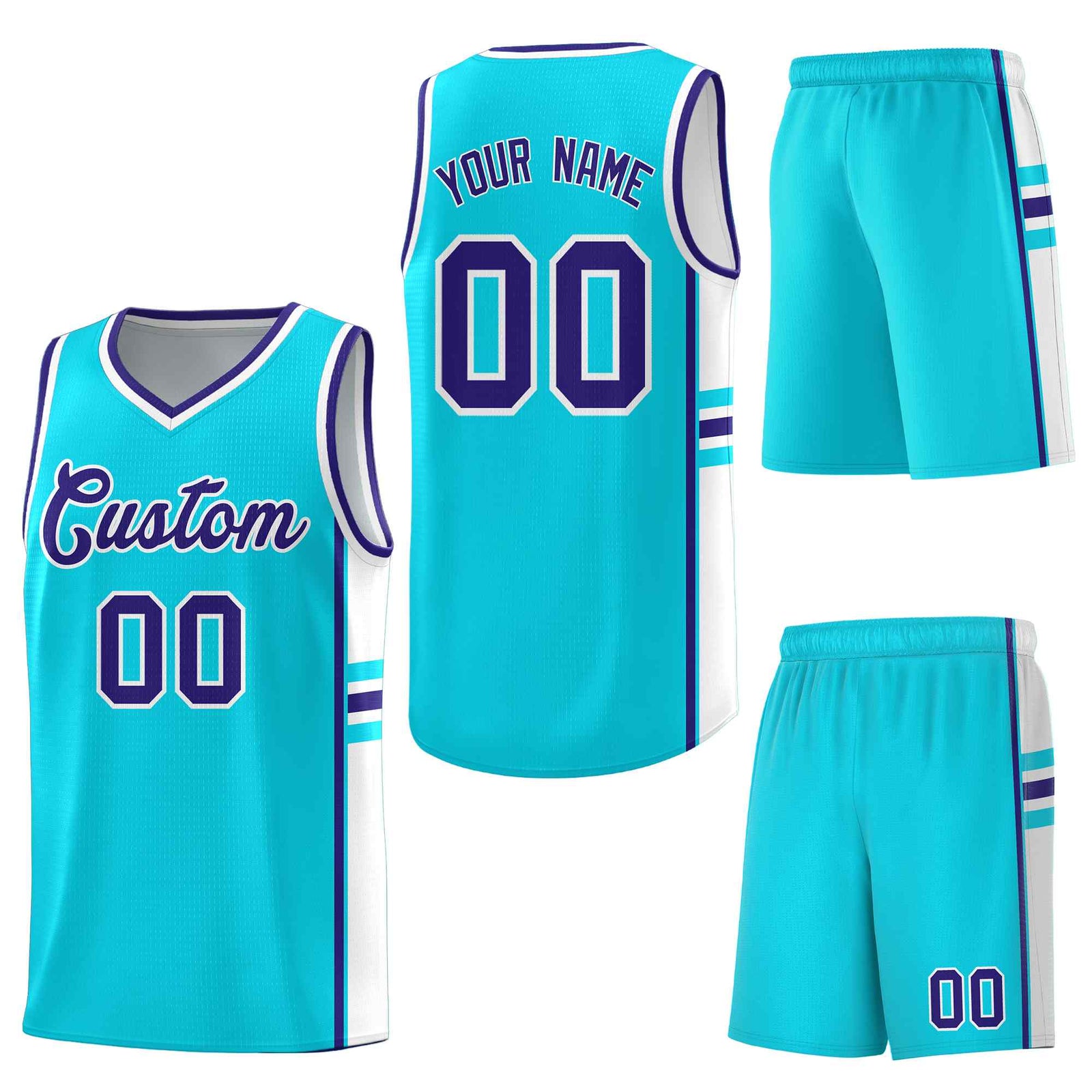 Custom Sky Blue White Classic Color Block Wrinkle-Resistant Personalized Uniform Basketball Jersey