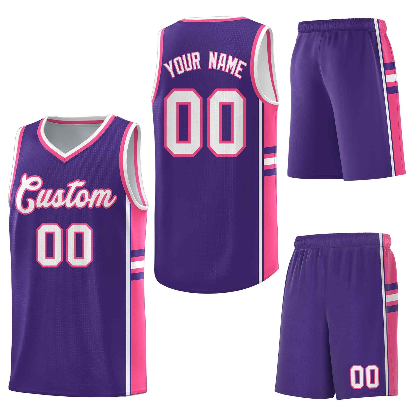 Custom Purple Pink Classic Color Block Lightweight Varsity Uniform Basketball Jersey