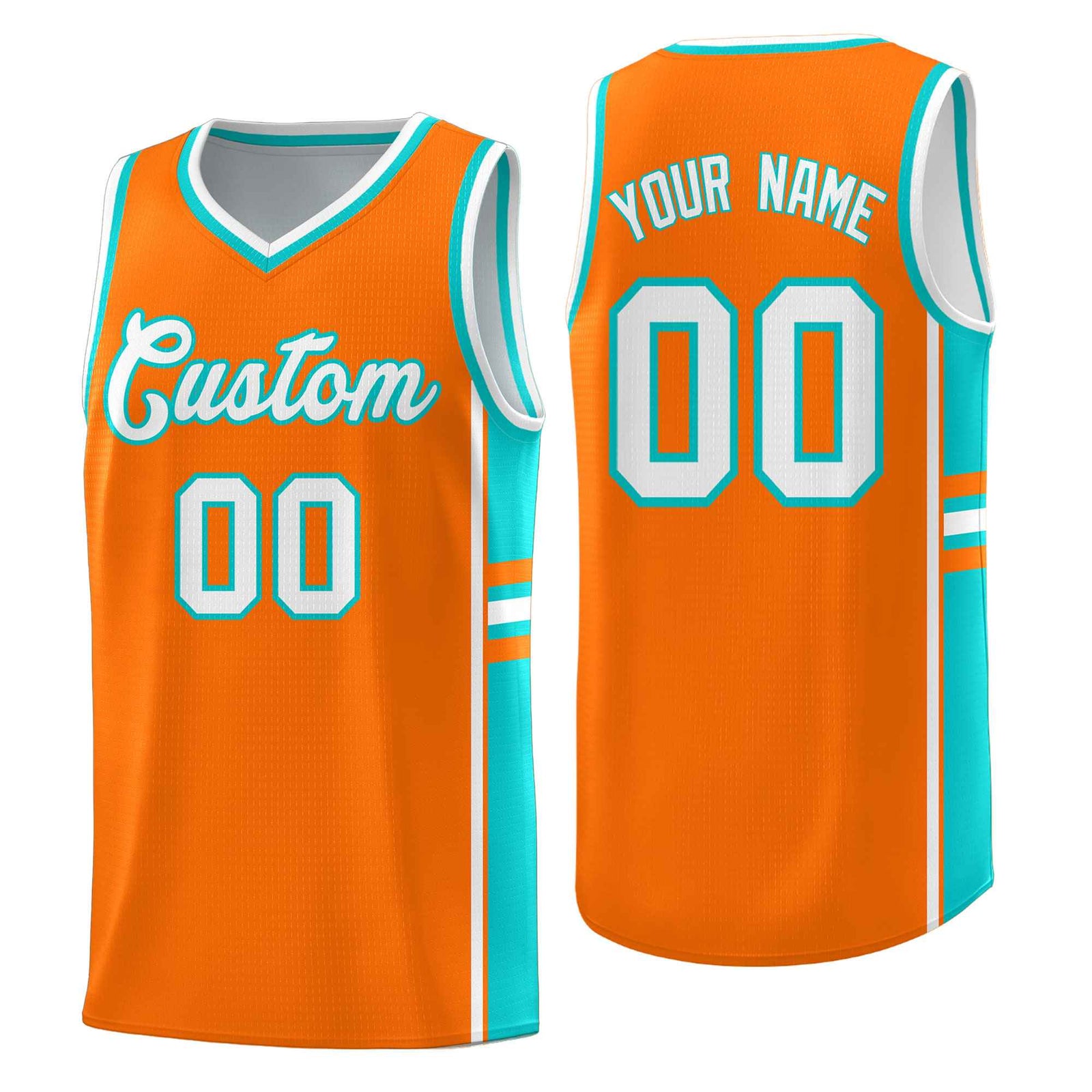 Custom Youth Basketball Jersey - Orange Aqua Two-Tone Varsity Jersey Set