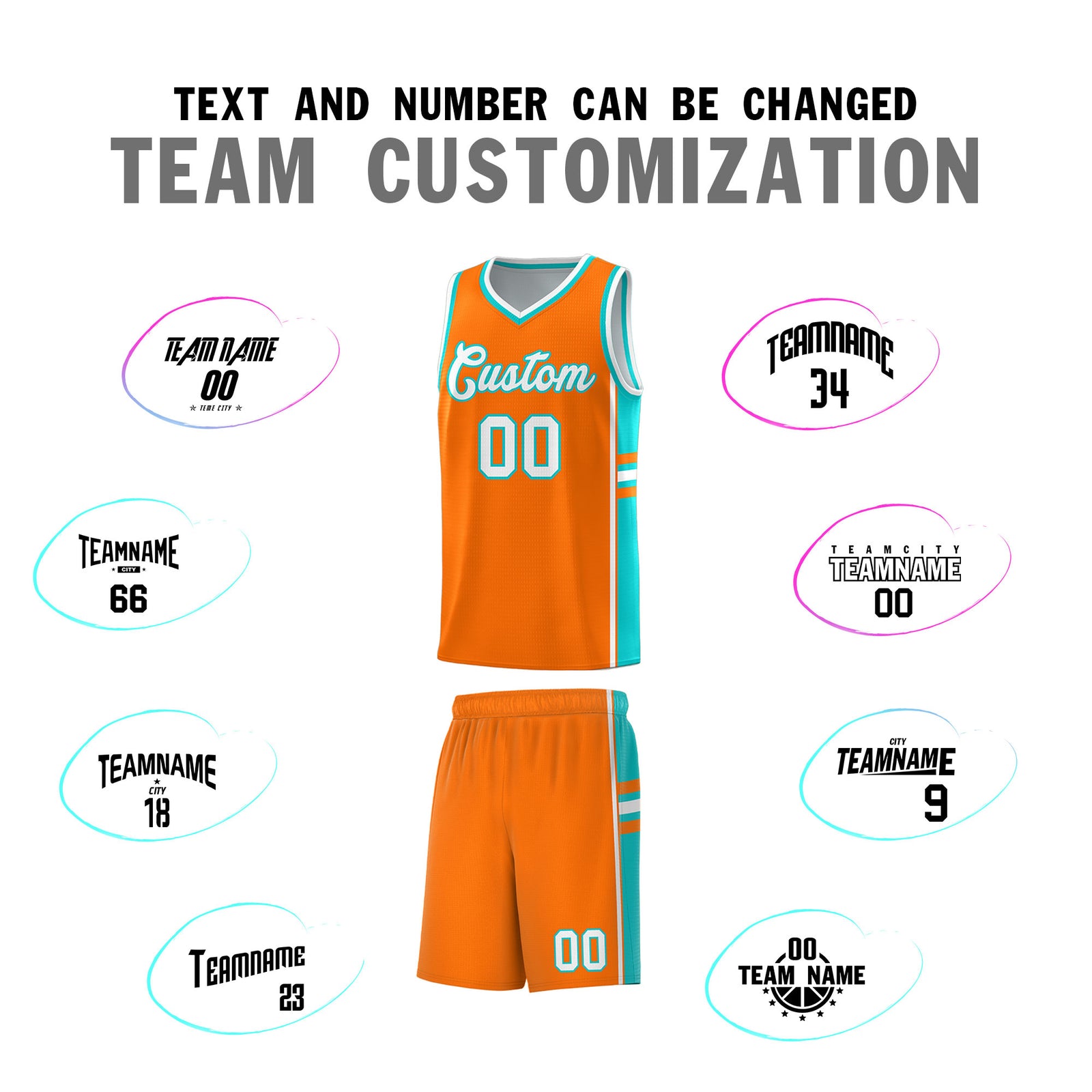 Custom Youth Basketball Jersey - Orange Aqua Two-Tone Varsity Jersey Set